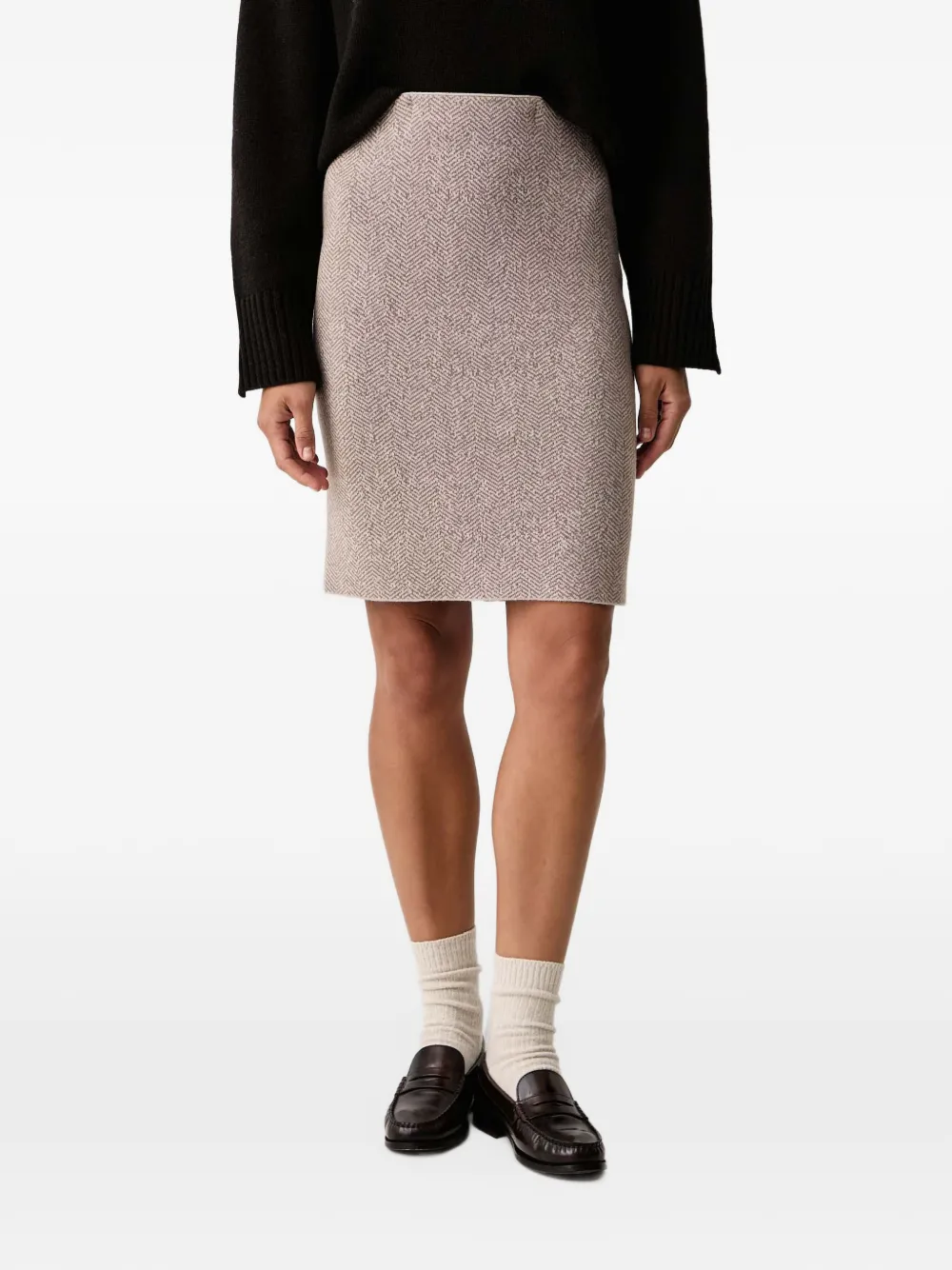 LUISA SPAGNOLI Minia herringbone-knit mini skirt - Toni neutri