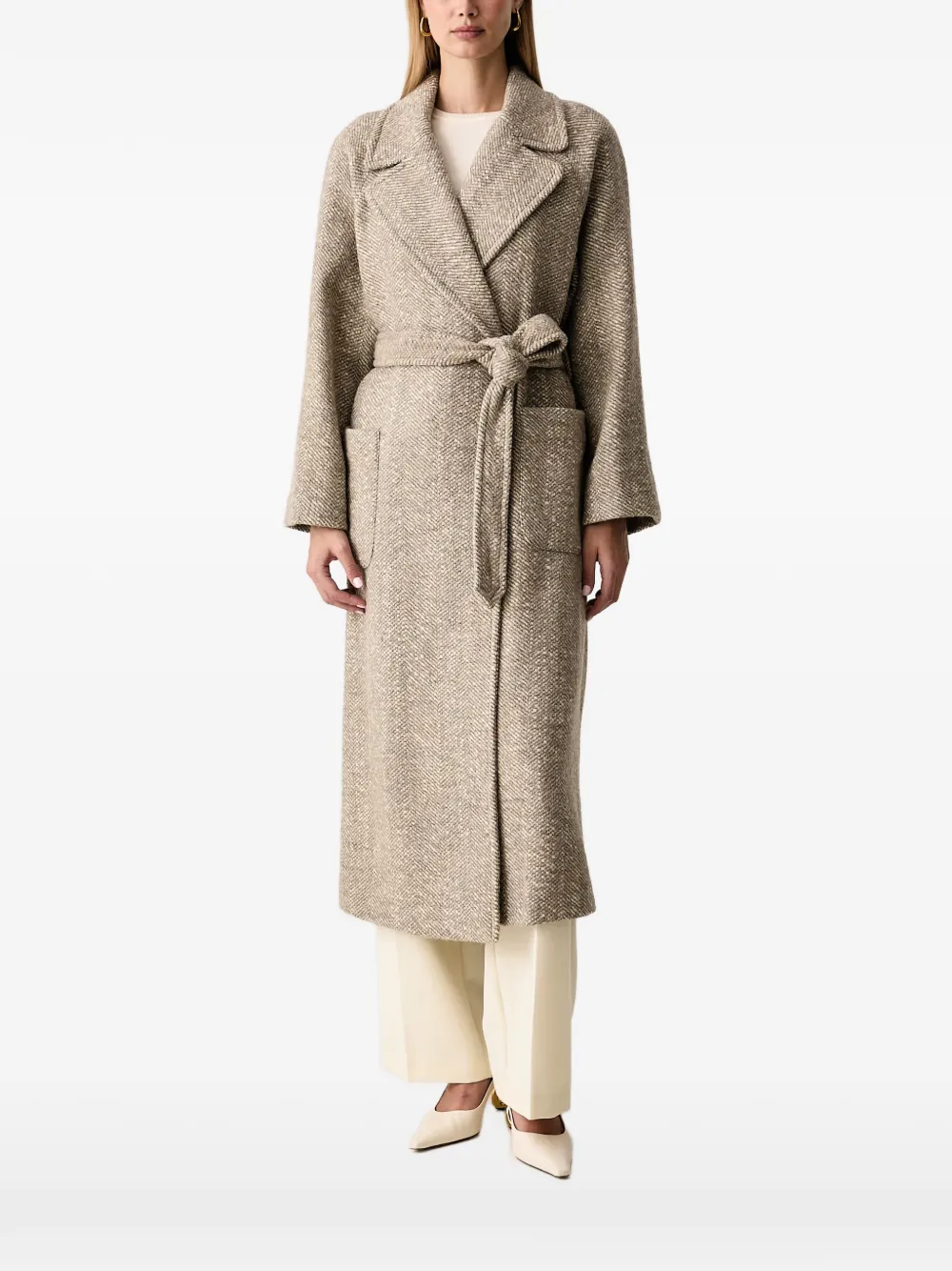LUISA SPAGNOLI Segnalibro herringbone-pattern belted coat - Neutrals