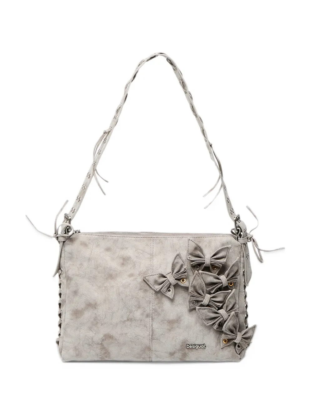 Desigual large bow-embellished lace-up clutch bag Grijs