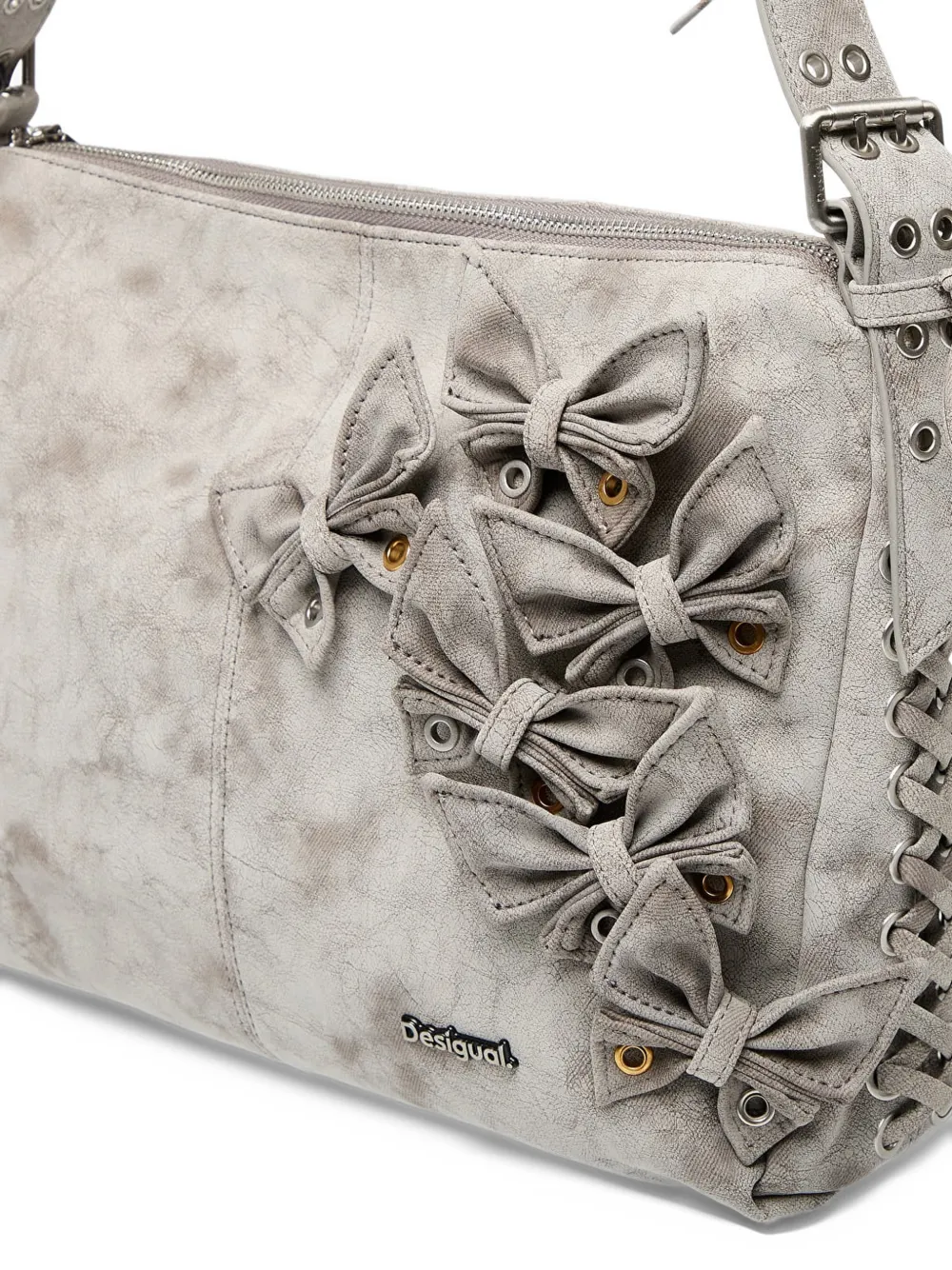 Desigual large bow-embellished lace-up clutch bag Grijs