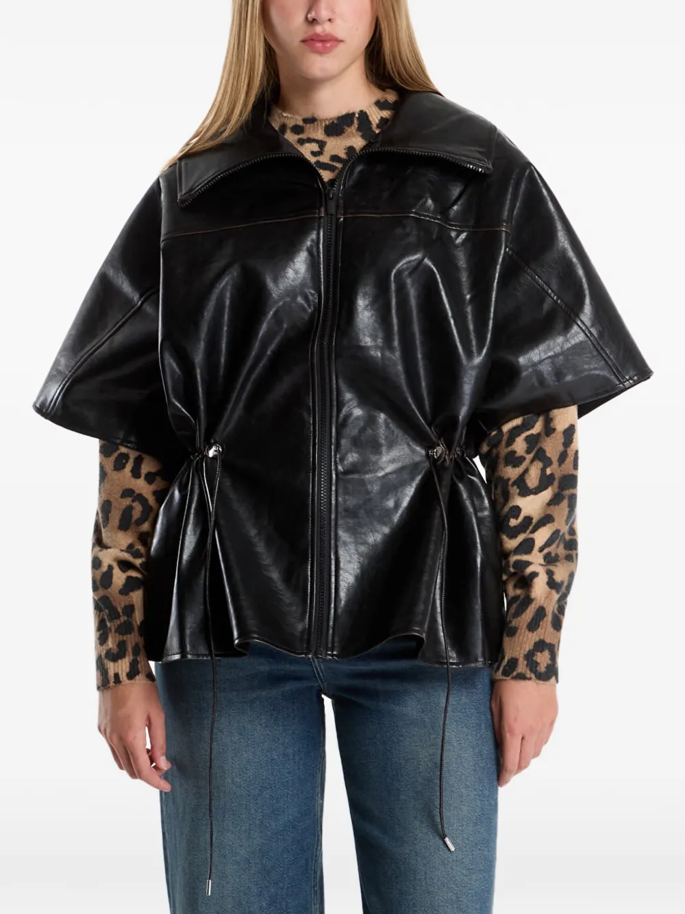 Desigual leather-effect drawstring jacket Zwart
