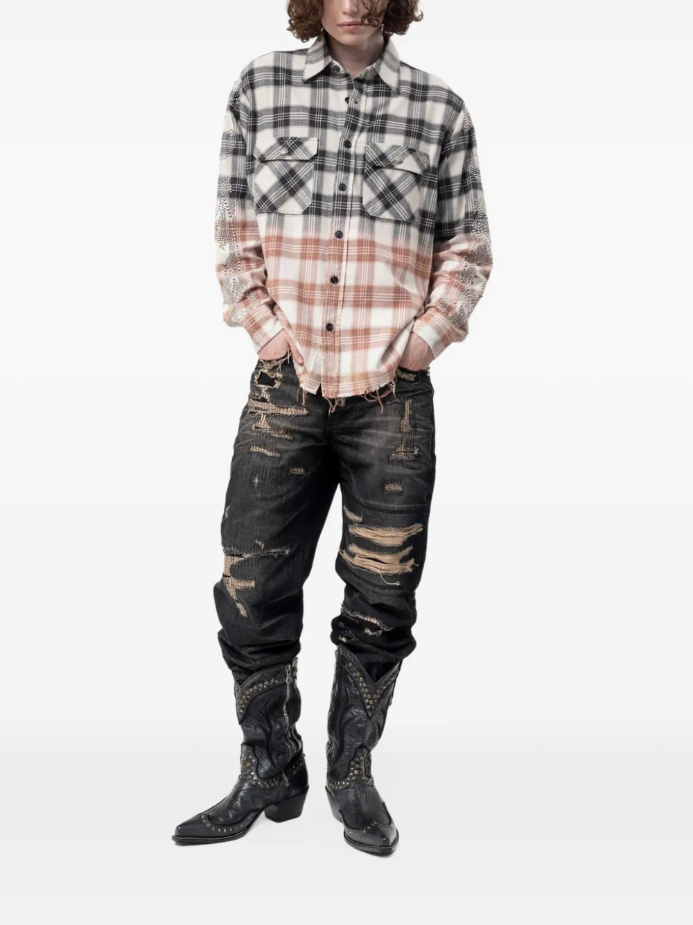 ERCOLE STUDIO crystal-embellished flannel shirt Wit