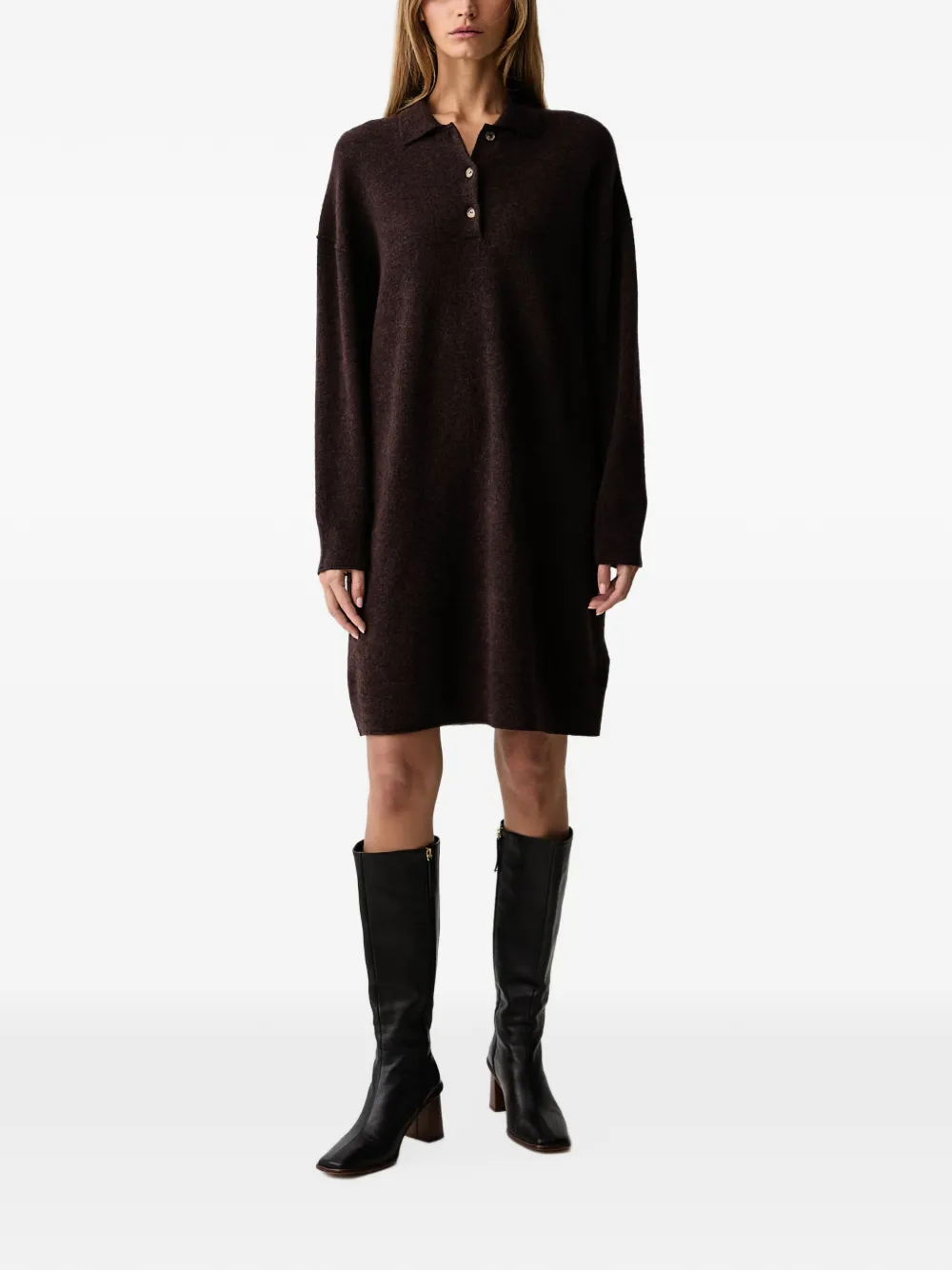 Marc O'Polo button-placket polo-collar mini dress Bruin