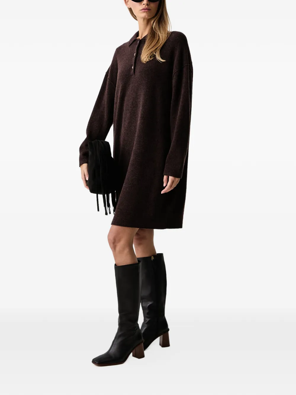 Marc O'Polo button-placket polo-collar mini dress Bruin