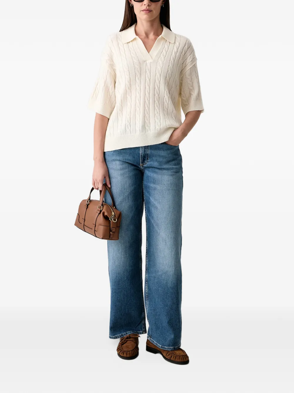 Marc O'Polo cable-knit polo sweater Beige