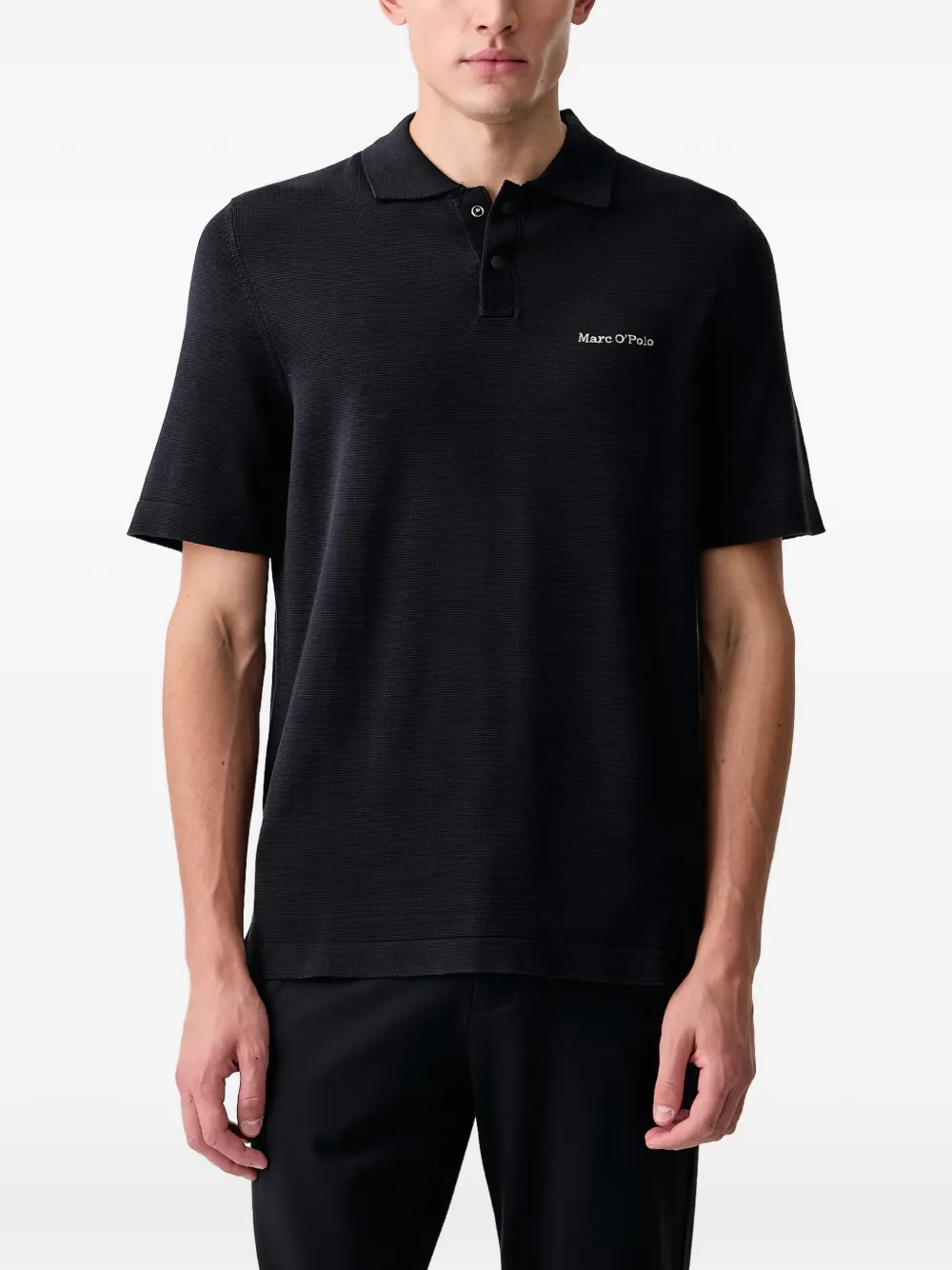 Marc O'Polo x DFB logo-embroidered press-stud polo shirt - Blu