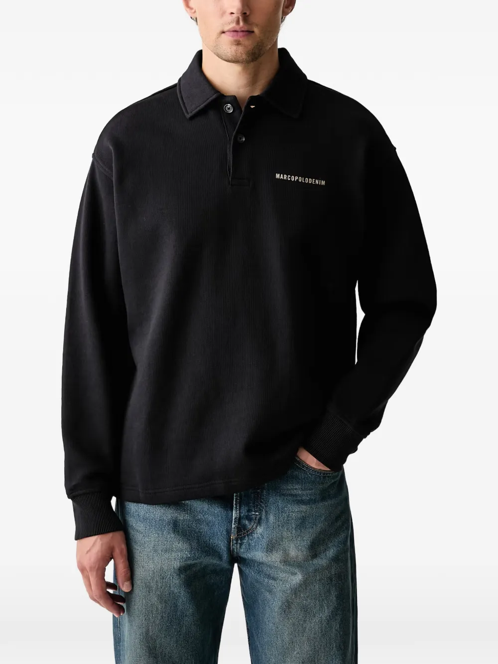 Marc O'Polo logo-print polo-collar sweater Zwart