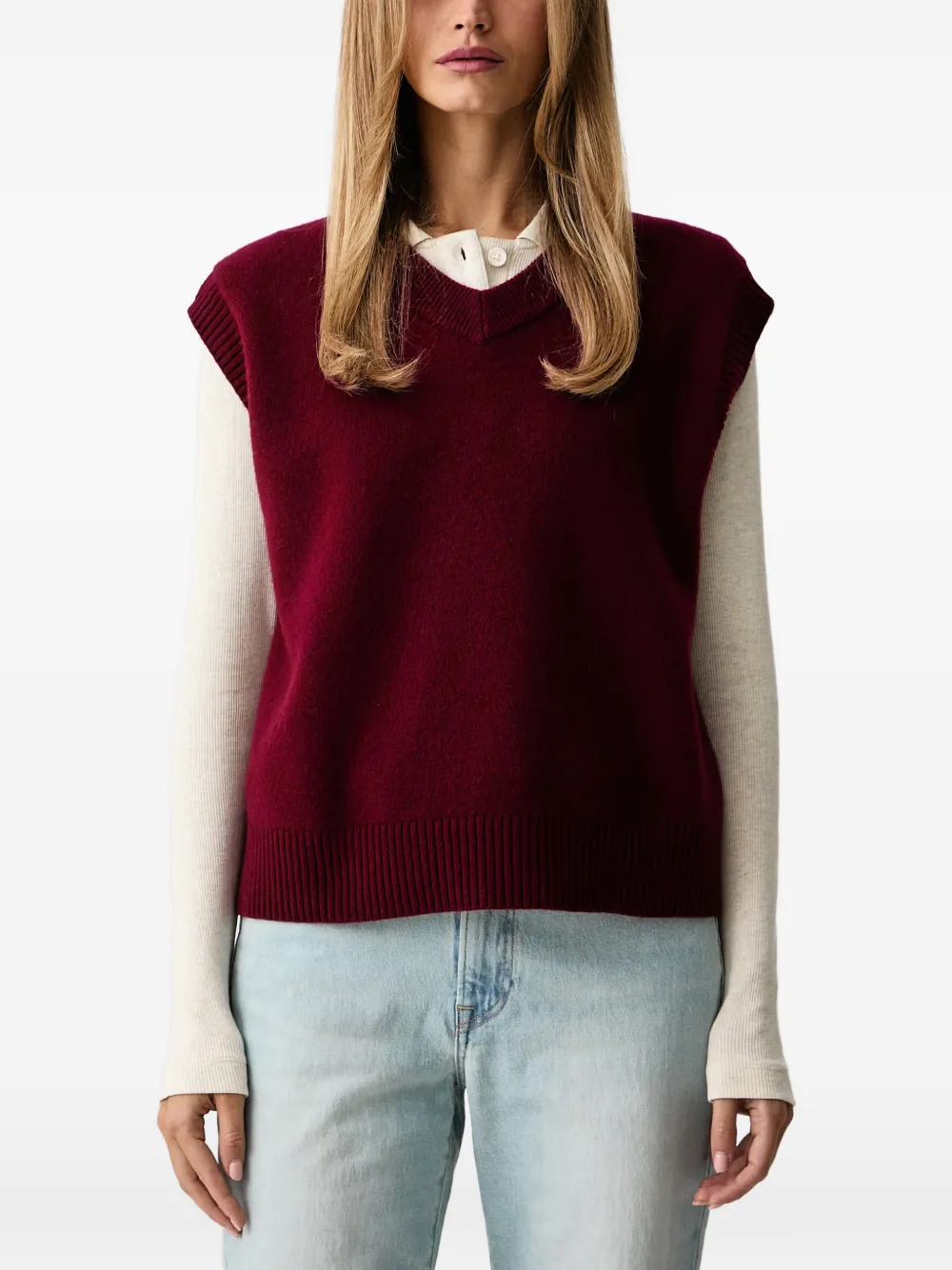 Marc O'Polo V-neck knitted vest Rood