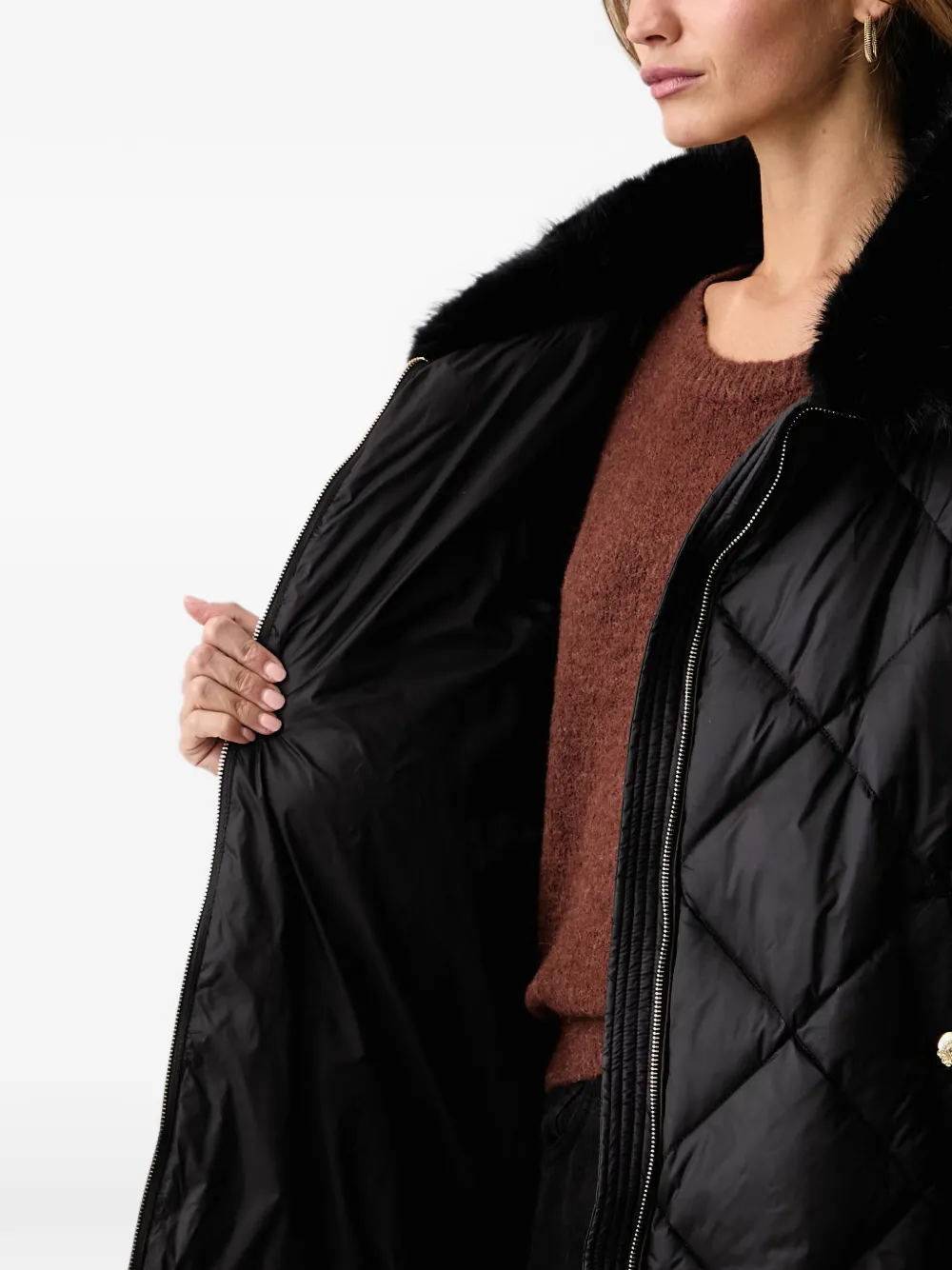 FRACOMINA diamond-quilted faux-fur-collar jacket Zwart