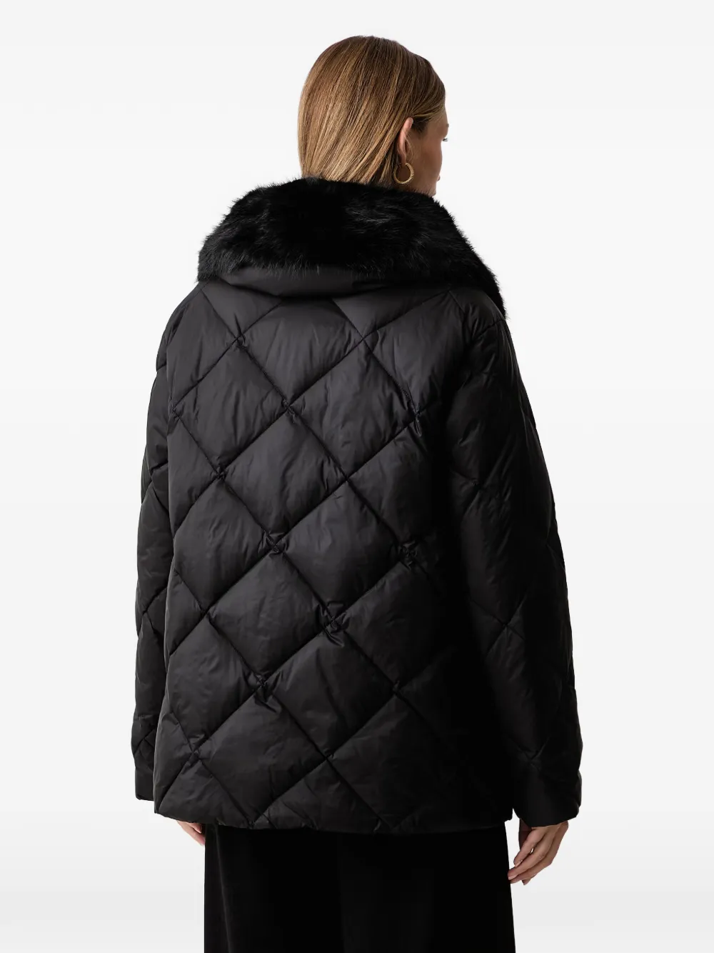 FRACOMINA diamond-quilted faux-fur-collar jacket Zwart