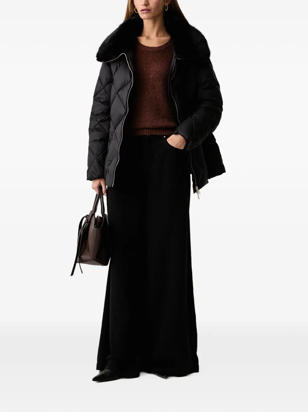 FRACOMINA diamond-quilted faux-fur-collar jacket Zwart