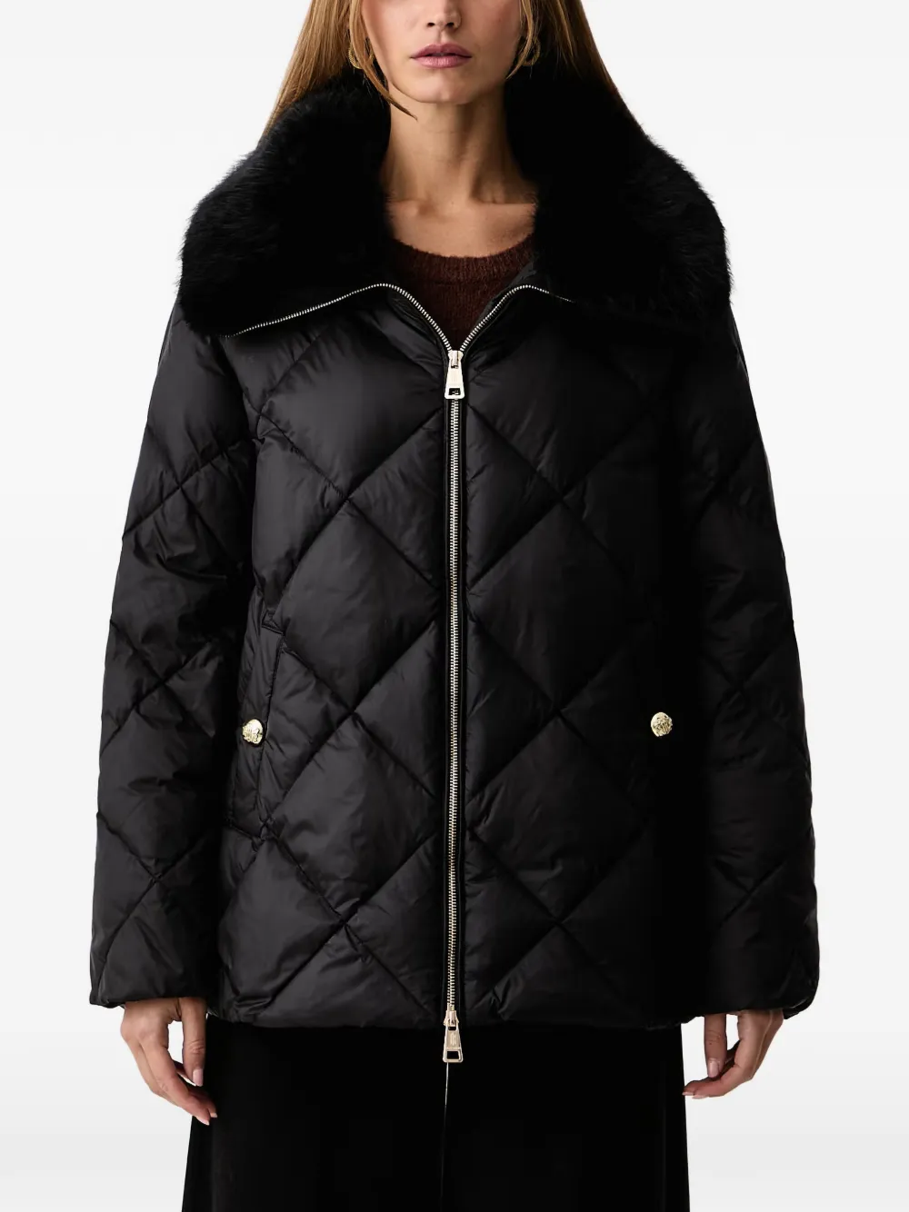 FRACOMINA diamond-quilted faux-fur-collar jacket Zwart