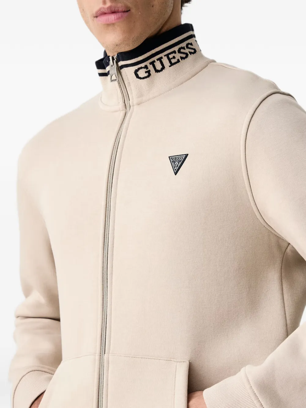 GUESS USA Sweater met logopatch en rits Beige