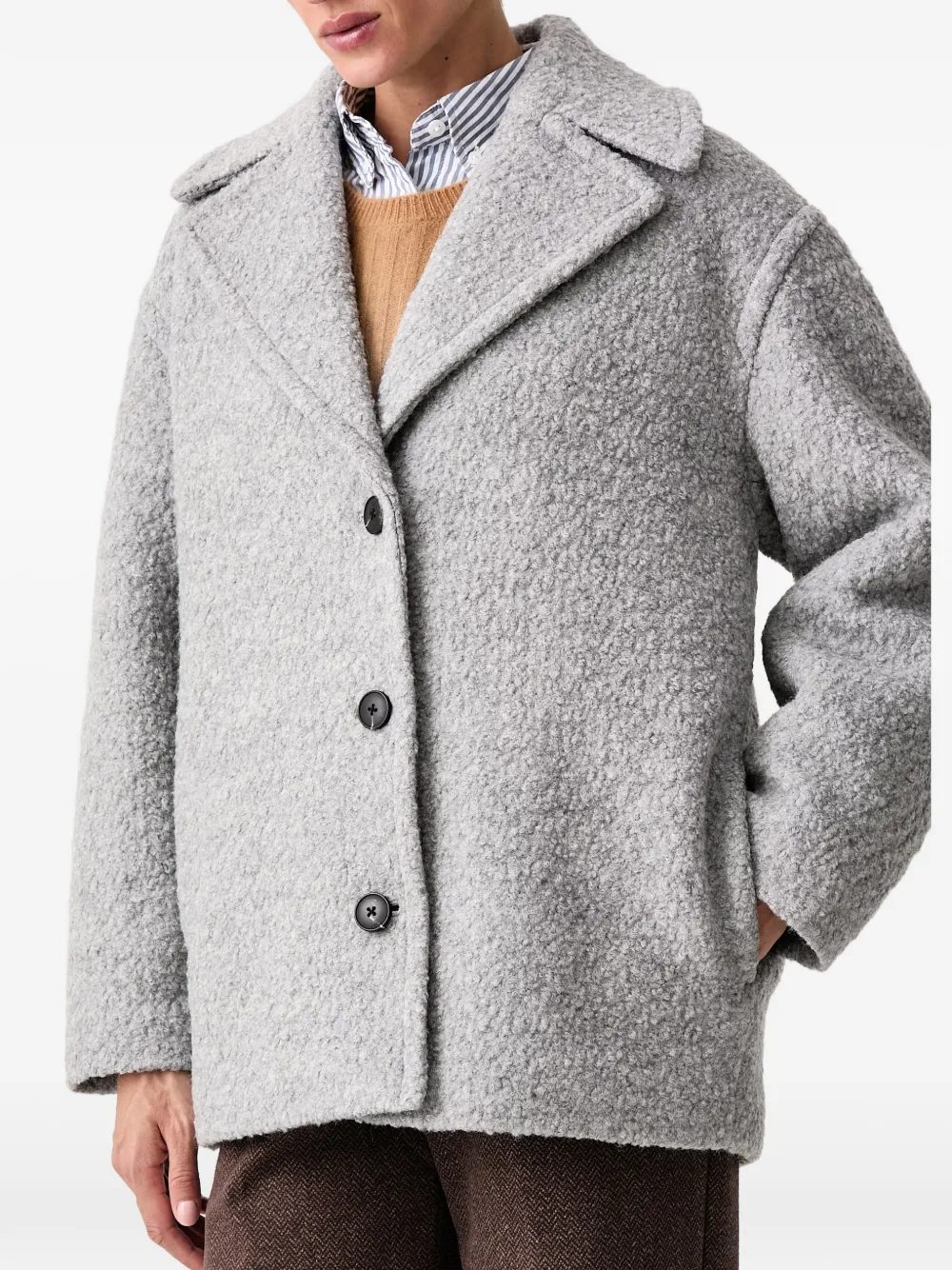 Marc O'Polo bouclé-texture single-breasted coat Grijs