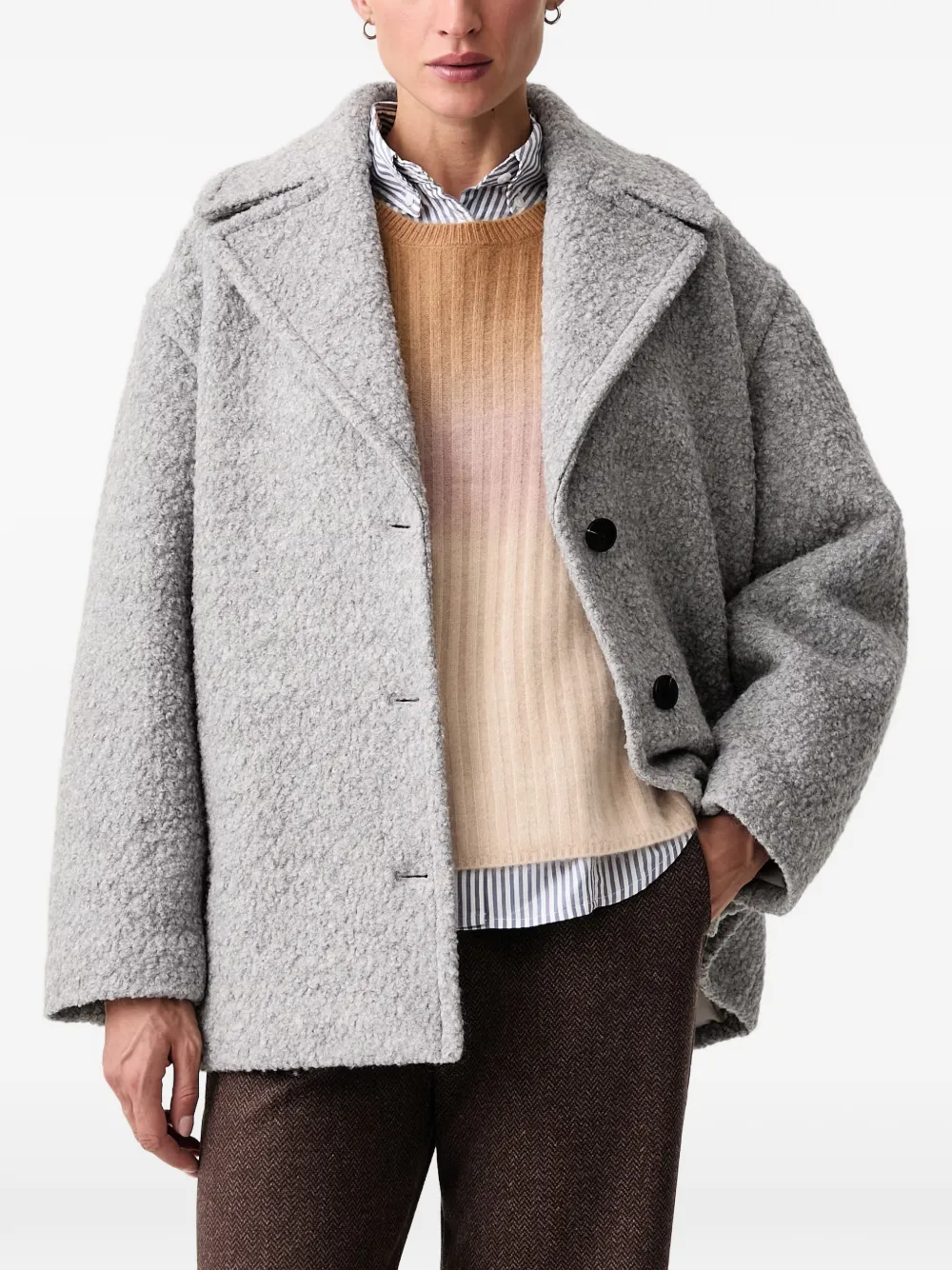 Marc O'Polo bouclé-texture single-breasted coat Grijs