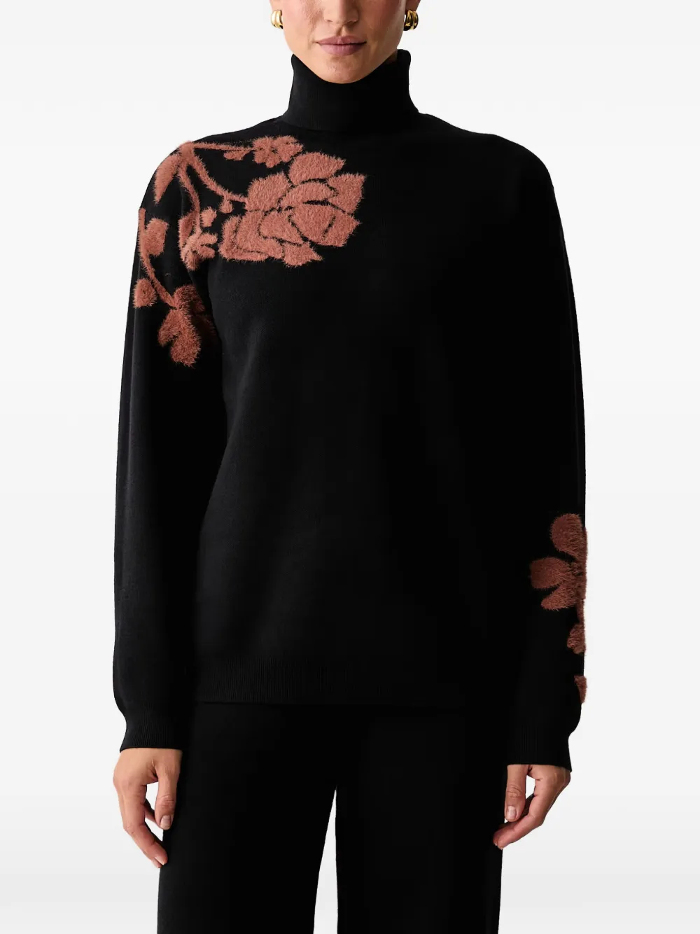 FRACOMINA floral-intarsia roll-neck sweater Zwart