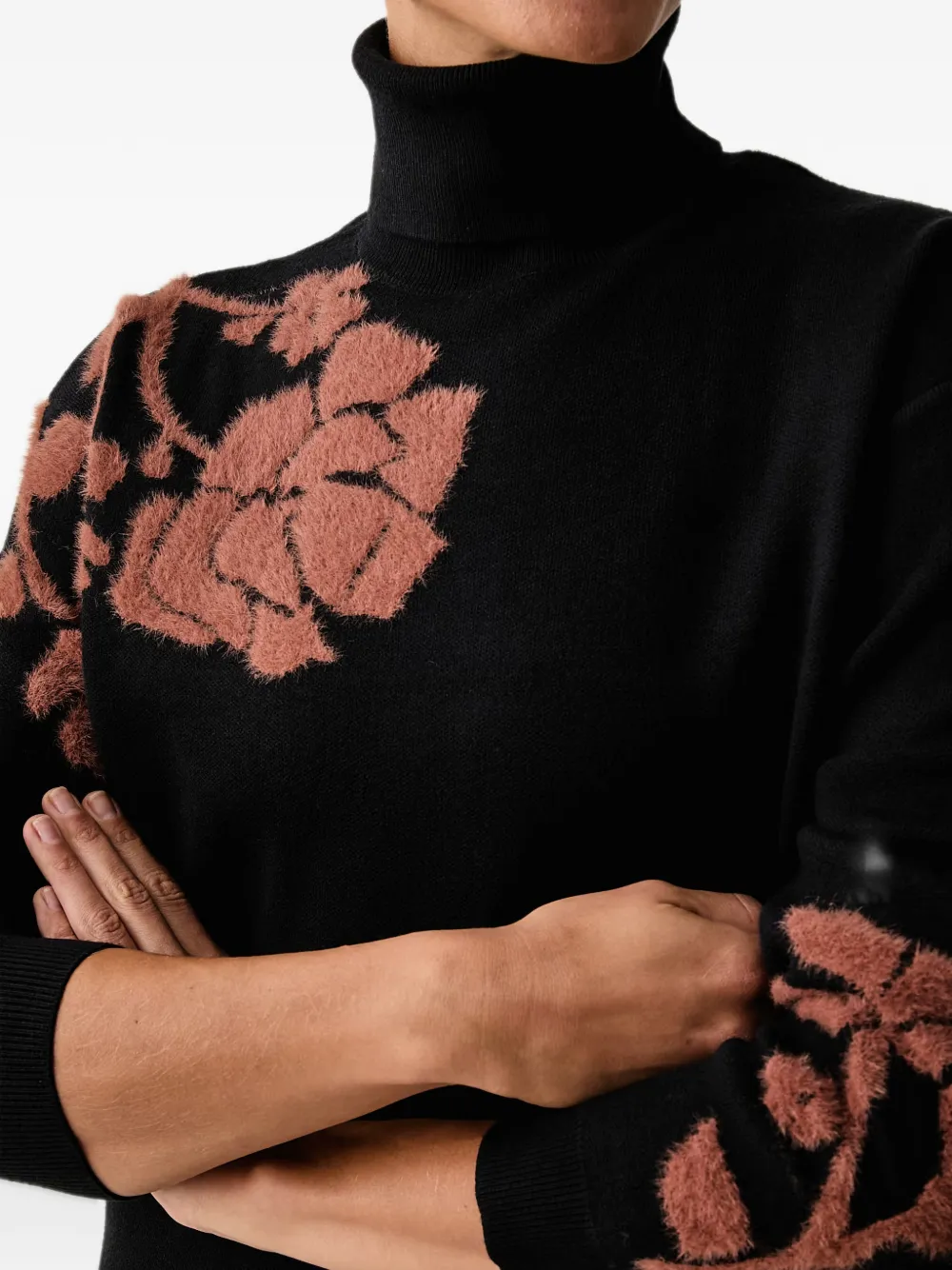 FRACOMINA floral-intarsia roll-neck sweater Zwart