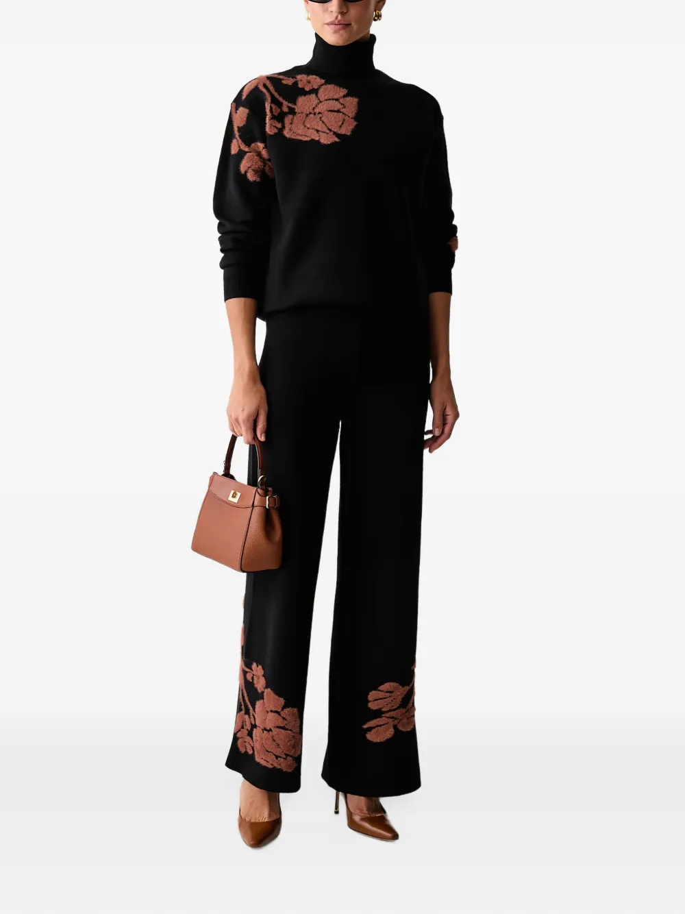FRACOMINA floral-intarsia roll-neck sweater Zwart
