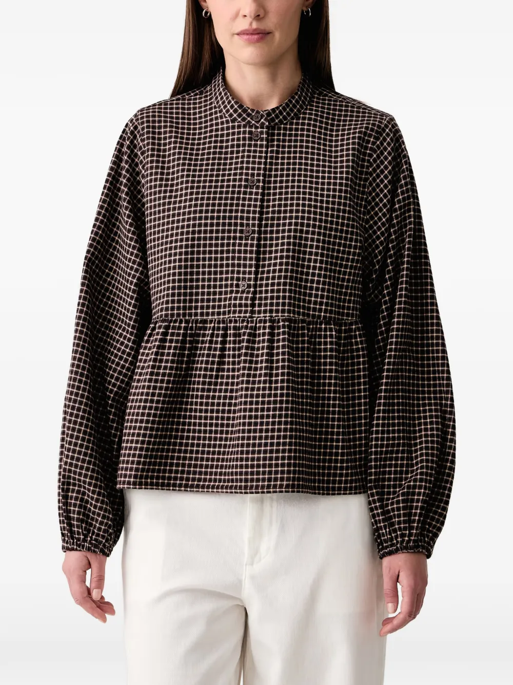 Marc O'Polo check-pattern ruffled flannel blouse - Nero