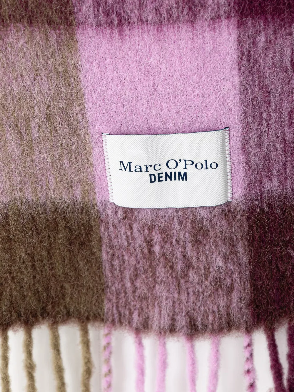 Marc O'Polo check fringed scarf Paars