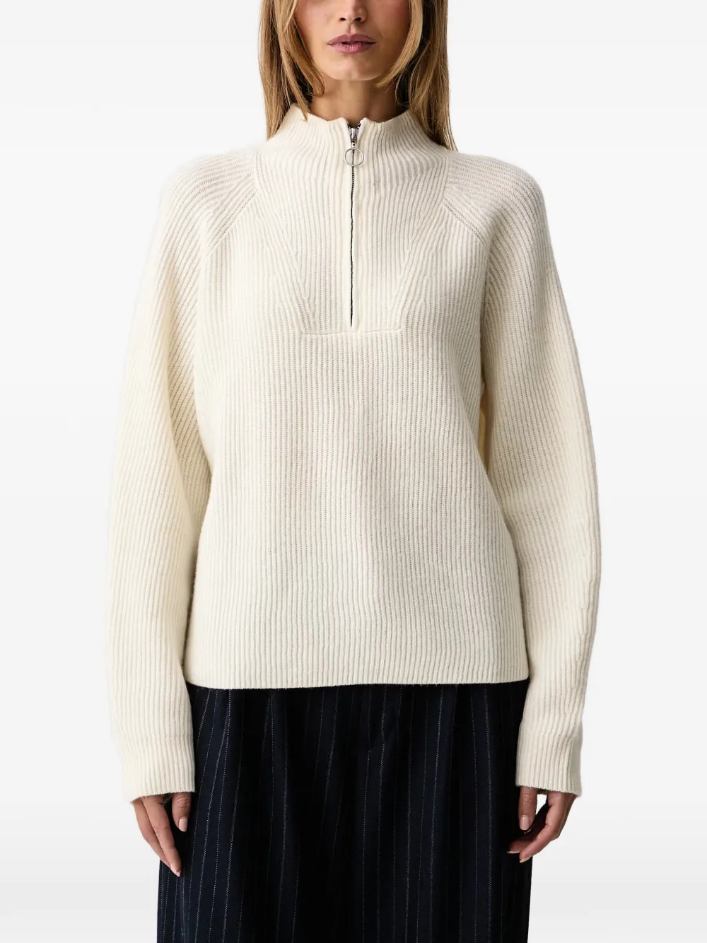 Marc O'Polo ribbed-knit zip-up sweater Beige