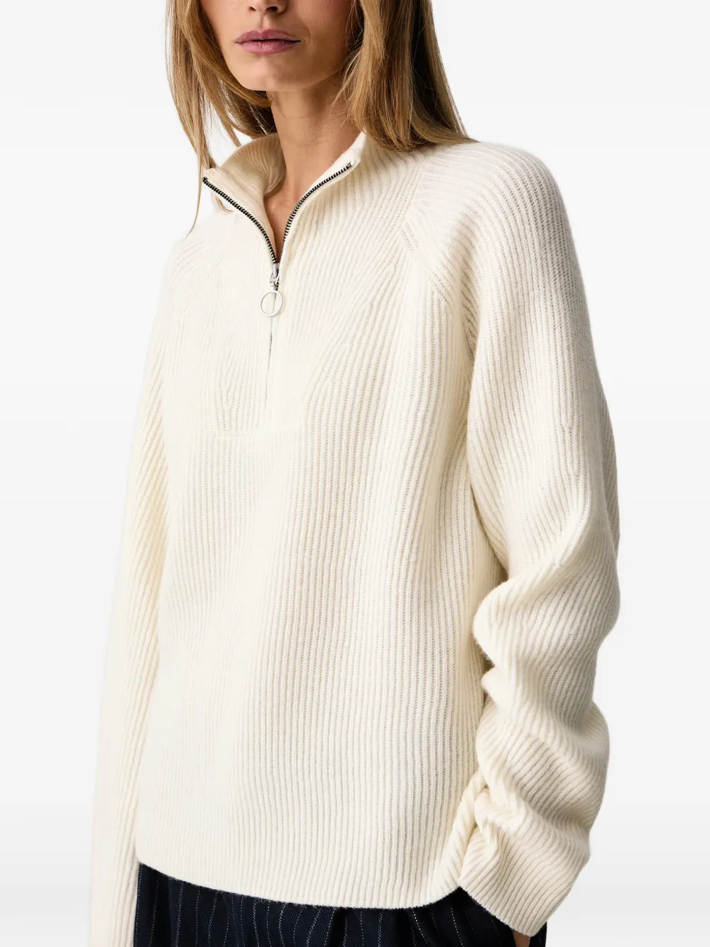 Marc O'Polo ribbed-knit zip-up sweater Beige
