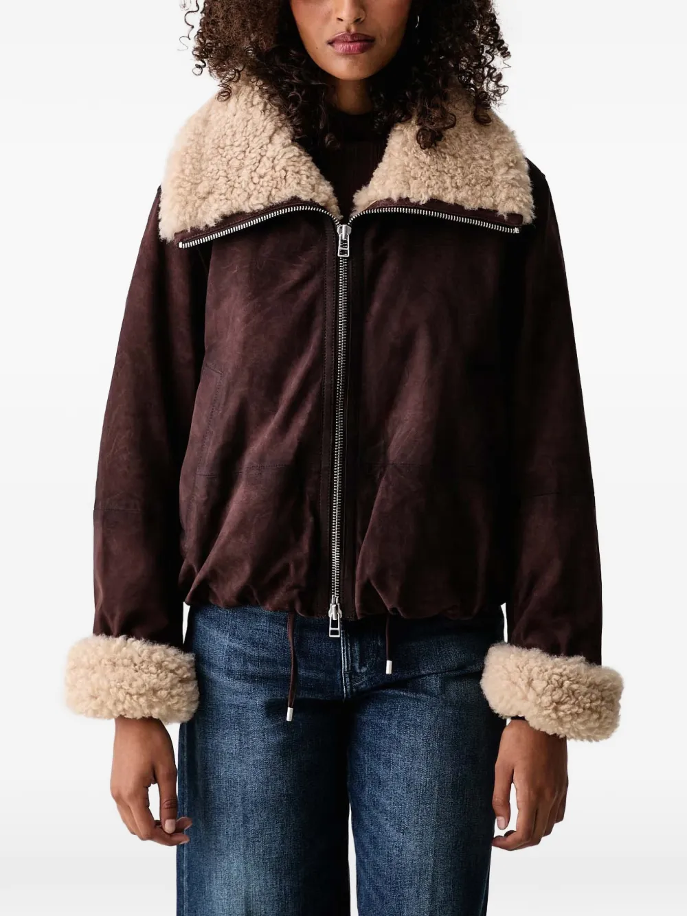 Marc O'Polo shearling-trim suede jacket Bruin