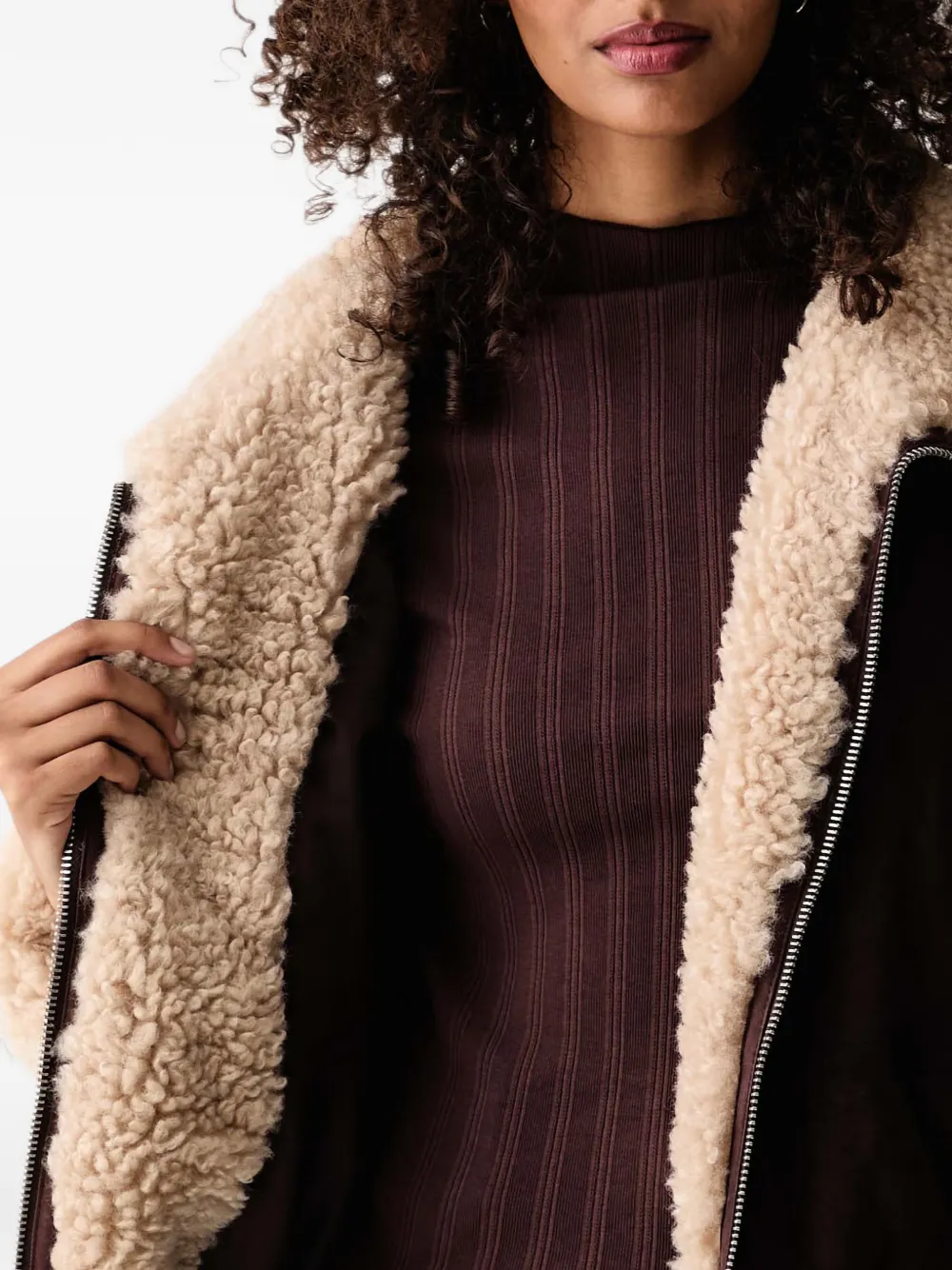 Marc O'Polo shearling-trim suede jacket Bruin