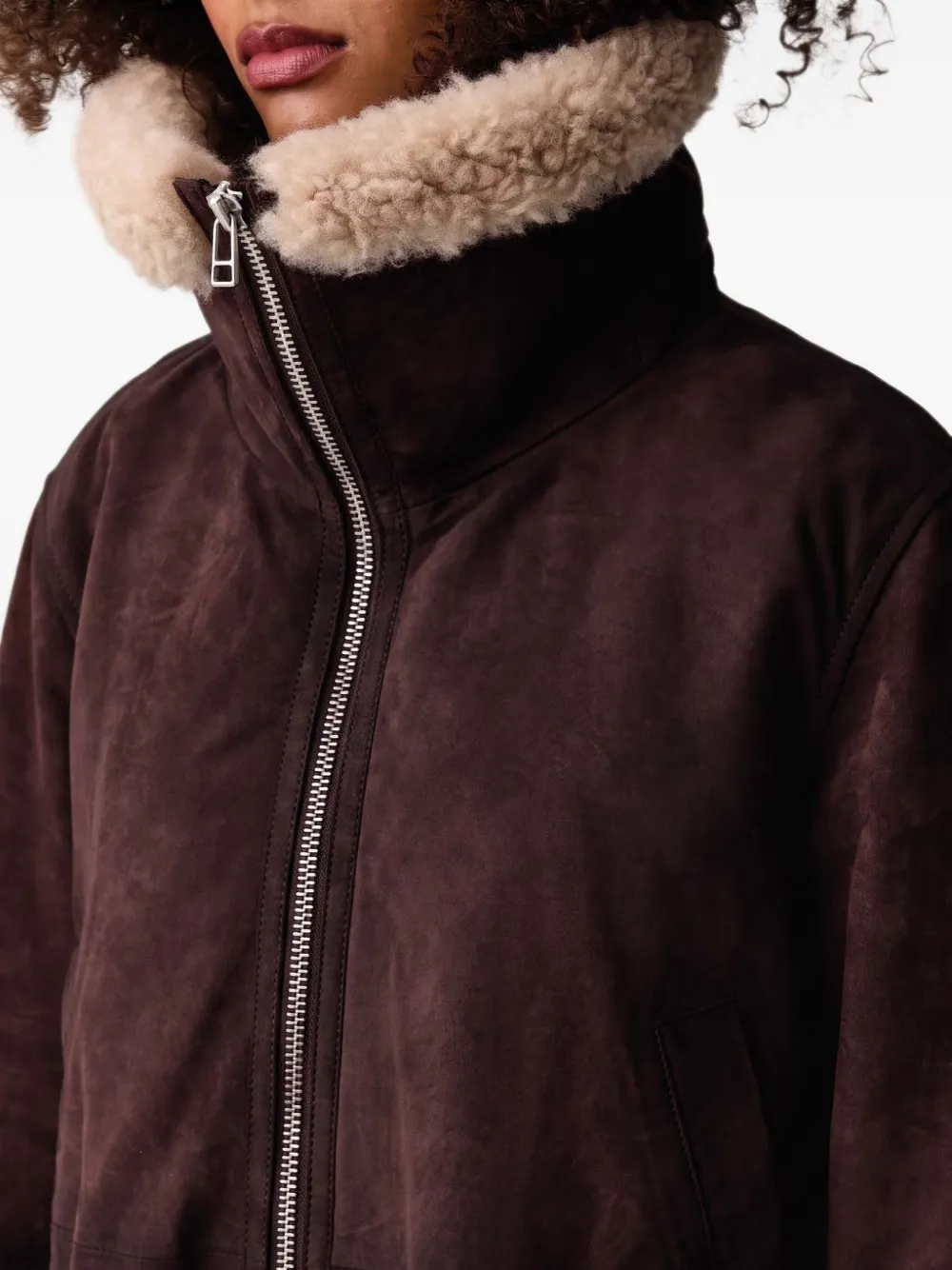 Marc O'Polo shearling-trim suede jacket Bruin
