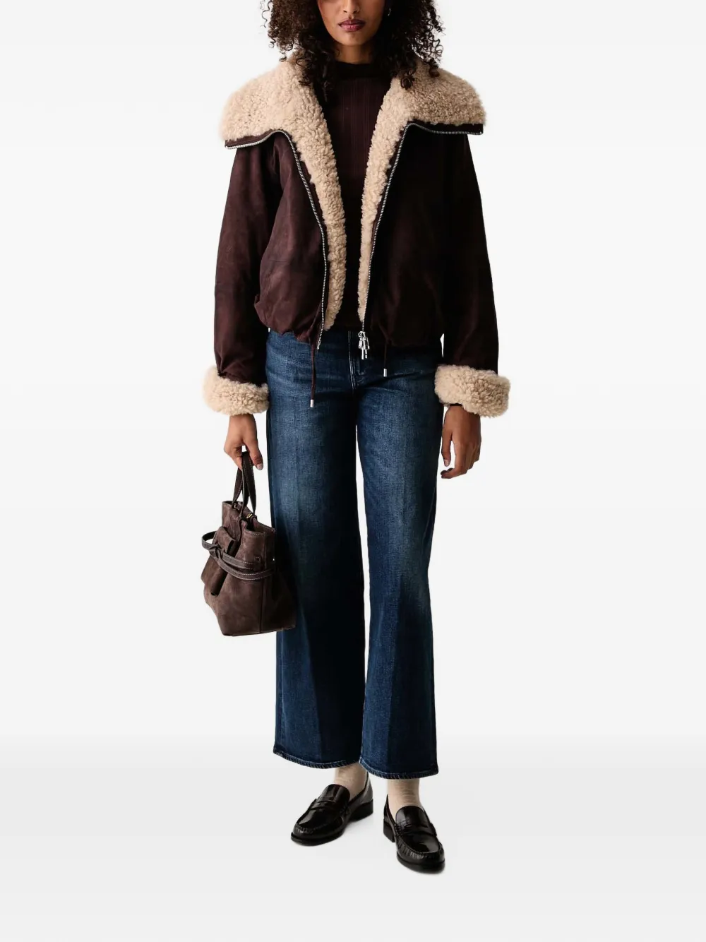 Marc O'Polo shearling-trim suede jacket Bruin