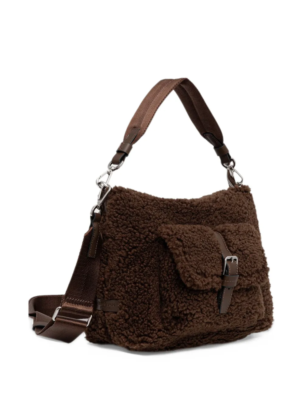 Marc O'Polo small Caren buckle-detail faux-shearling shoulder bag Bruin