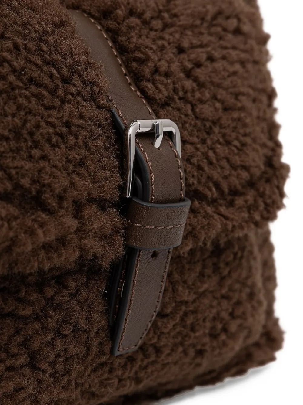 Marc O'Polo small Caren buckle-detail faux-shearling shoulder bag Bruin
