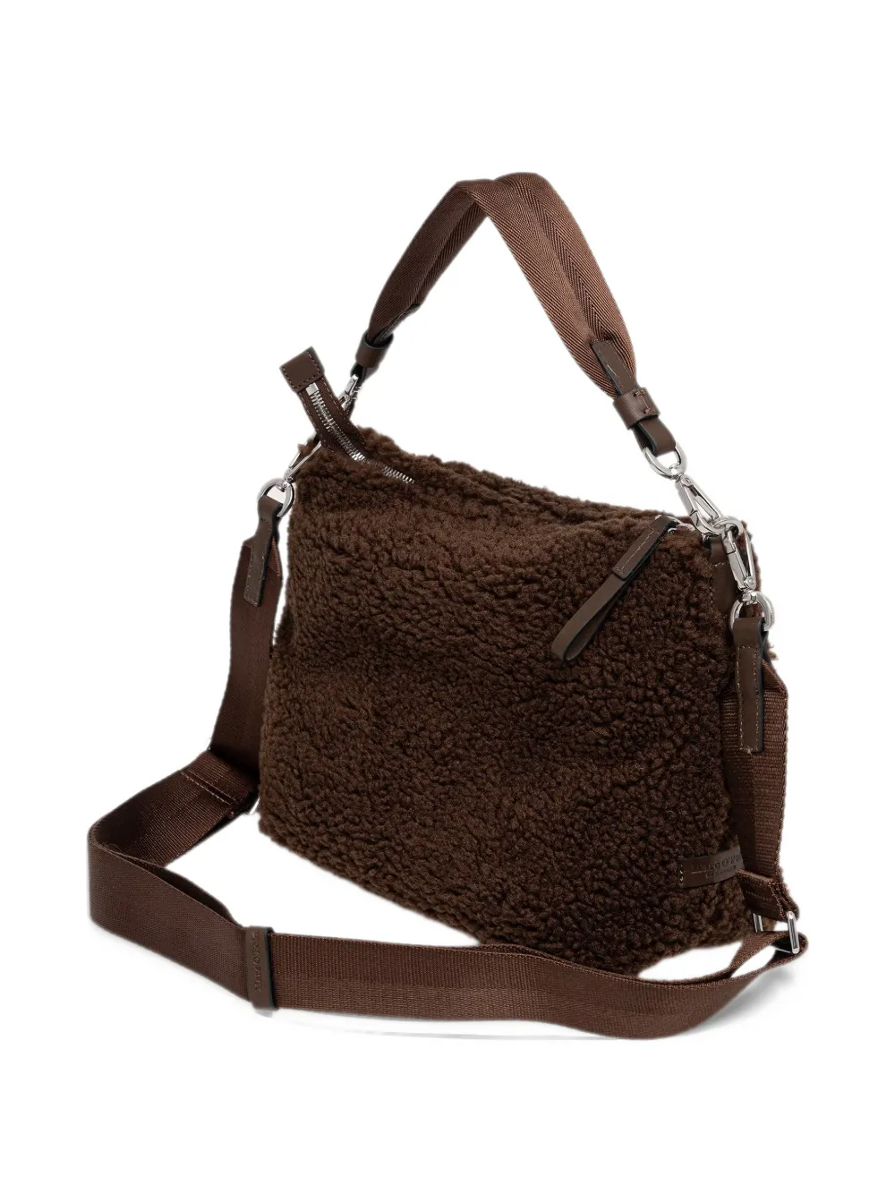 Marc O'Polo small Caren buckle-detail faux-shearling shoulder bag - Marrone