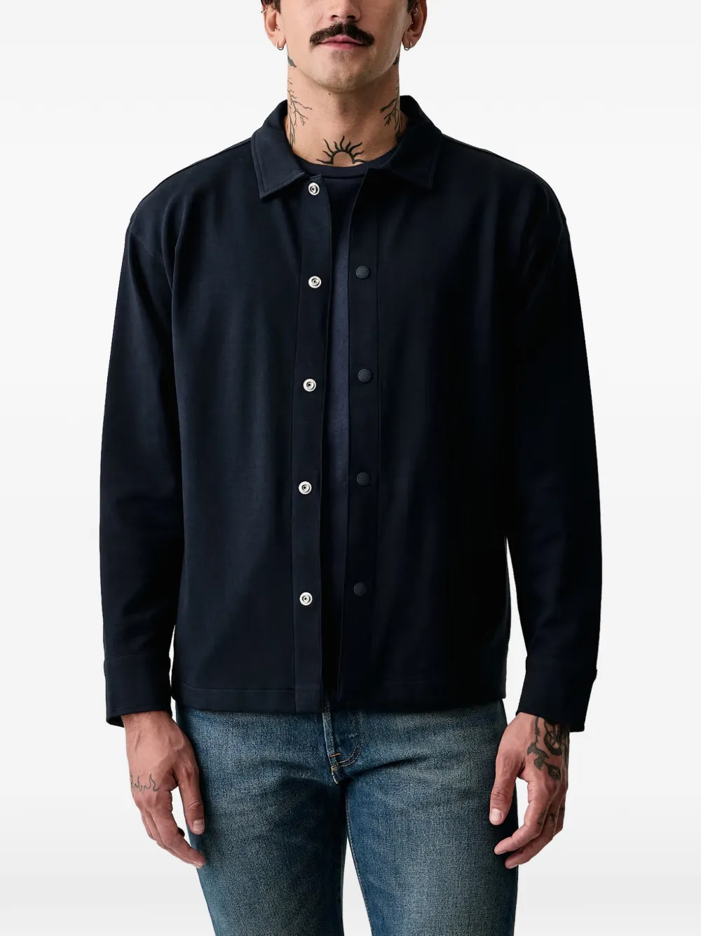 Marc O'Polo logo-engraved press-stud overshirt - Blu