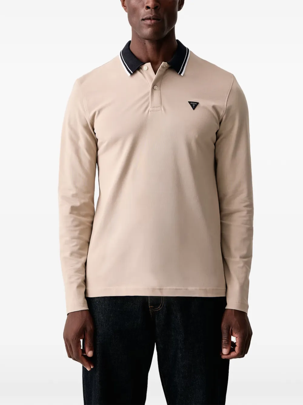 GUESS USA logo-patch long-sleeve polo shirt - Toni neutri