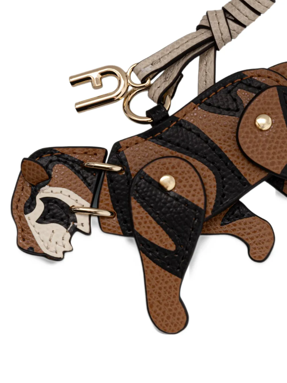 Furla Allegra Tiger-motif leather keyring charm Bruin