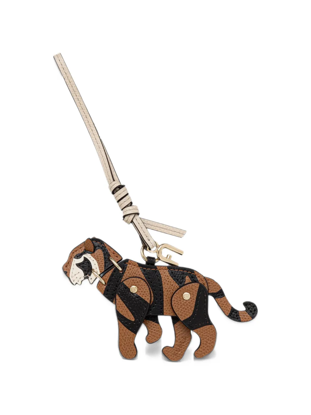 Furla Allegra Tiger-motif leather keyring charm Bruin