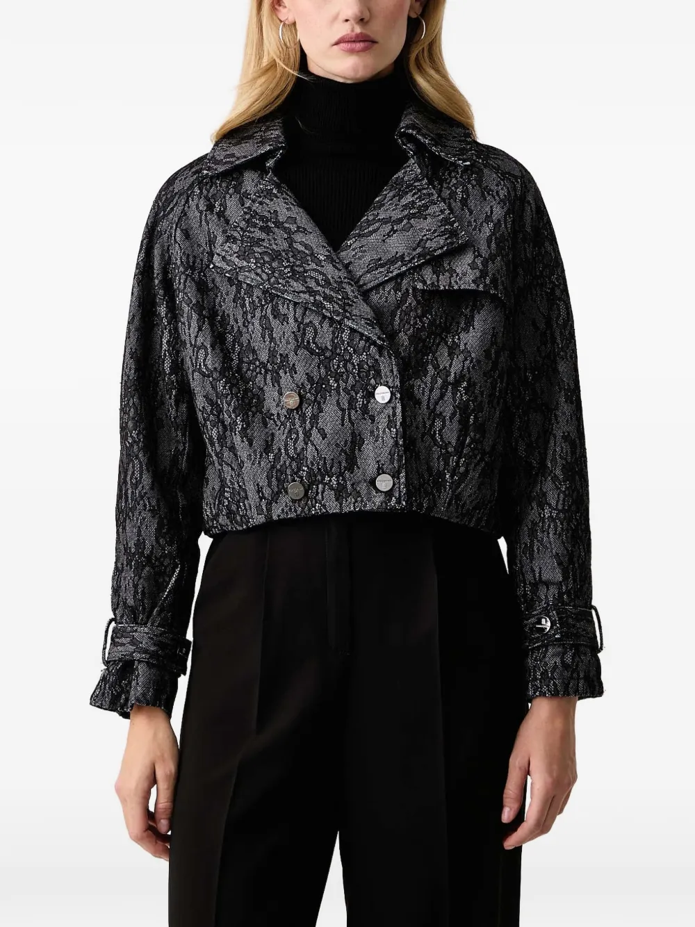 FRACOMINA lace-pattern cropped jacket Zwart