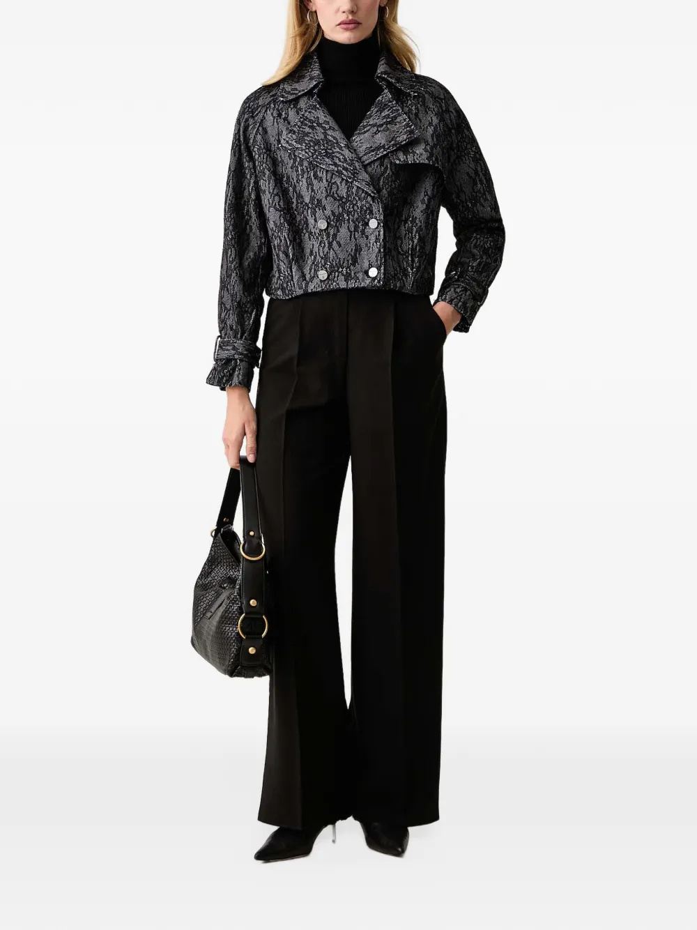 FRACOMINA lace-pattern cropped jacket Zwart