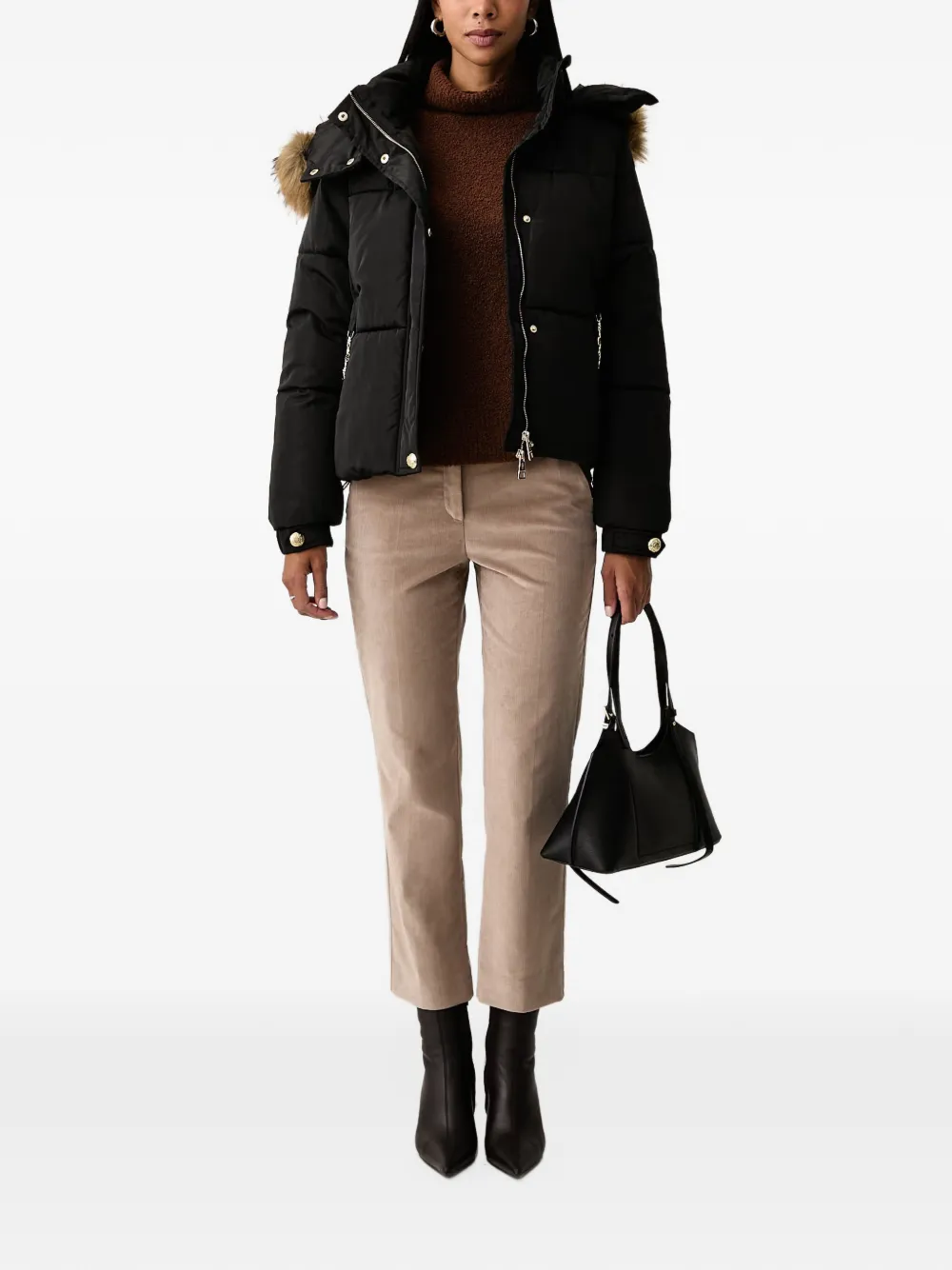 FRACOMINA faux-fur trim padded jacket Zwart