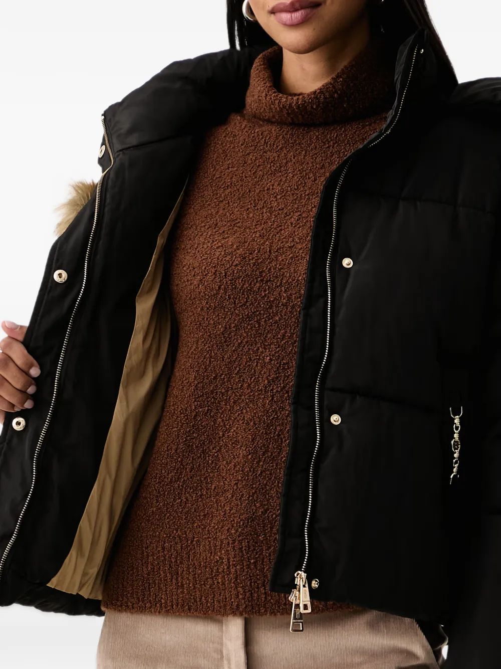 FRACOMINA faux-fur trim padded jacket Zwart