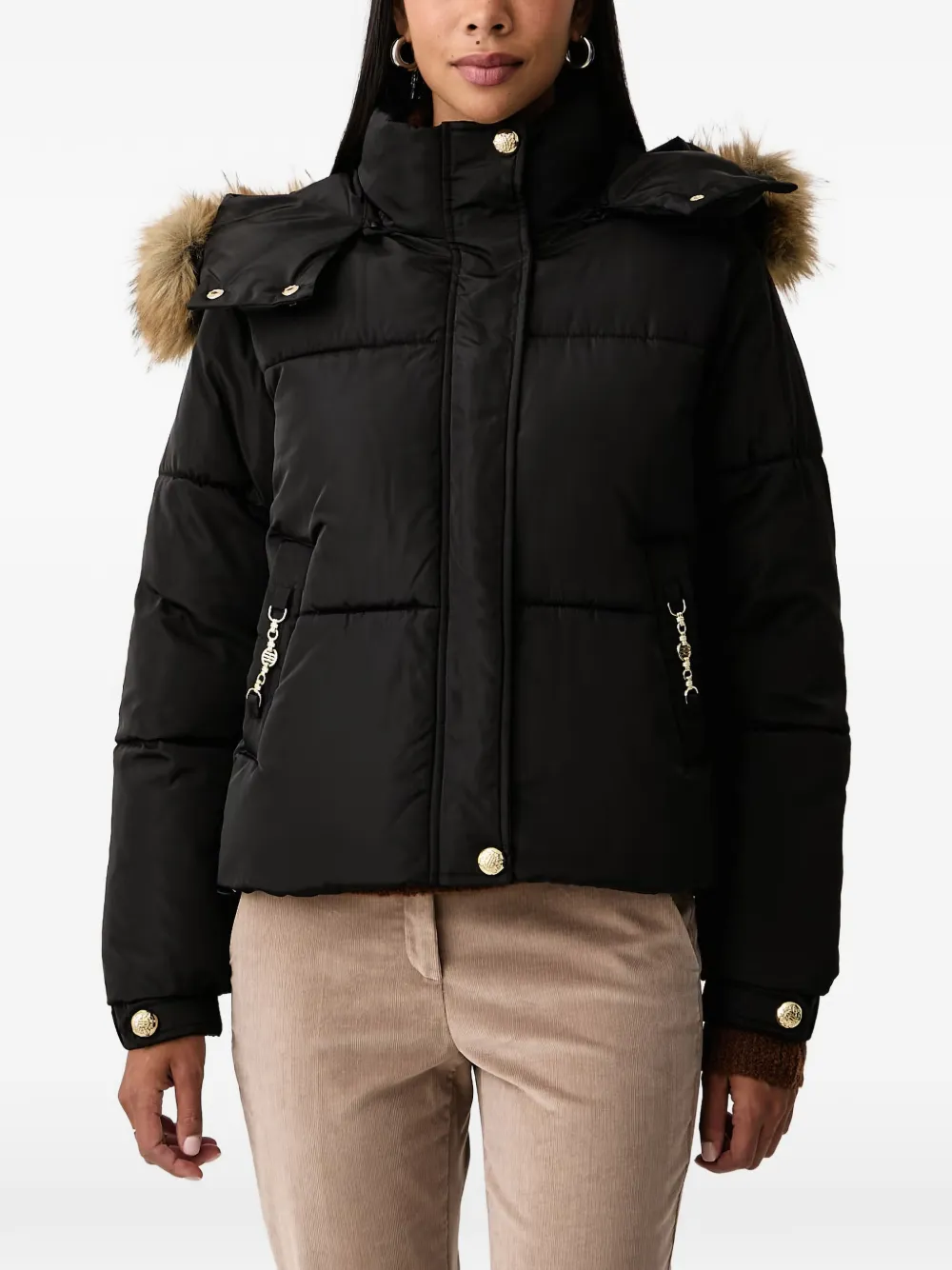 FRACOMINA faux-fur trim padded jacket Zwart