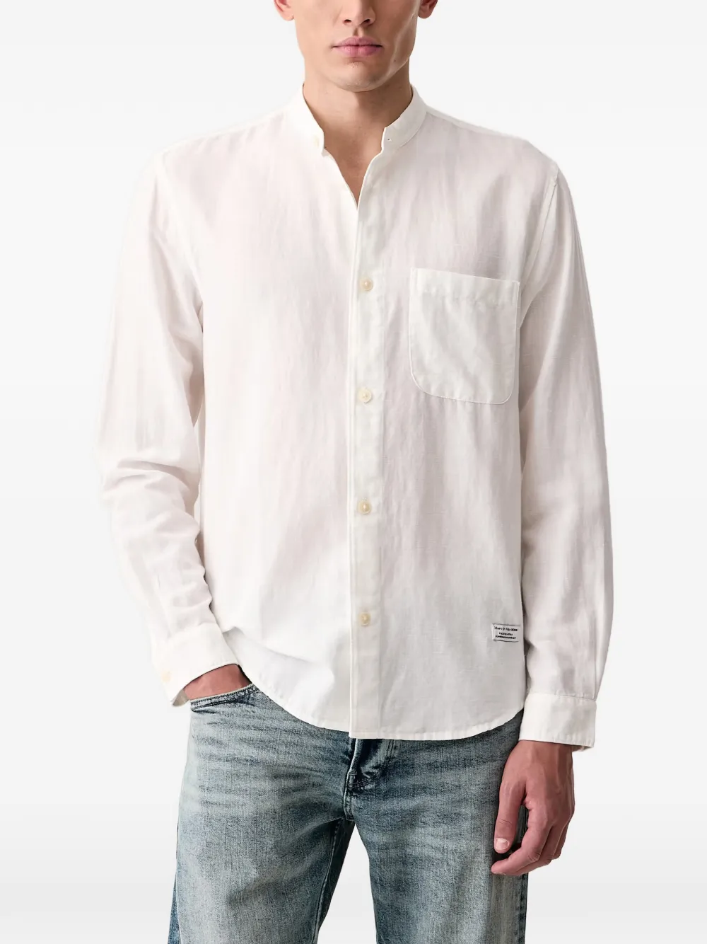 Marc O'Polo band-collar pocket-detail shirt - Bianco