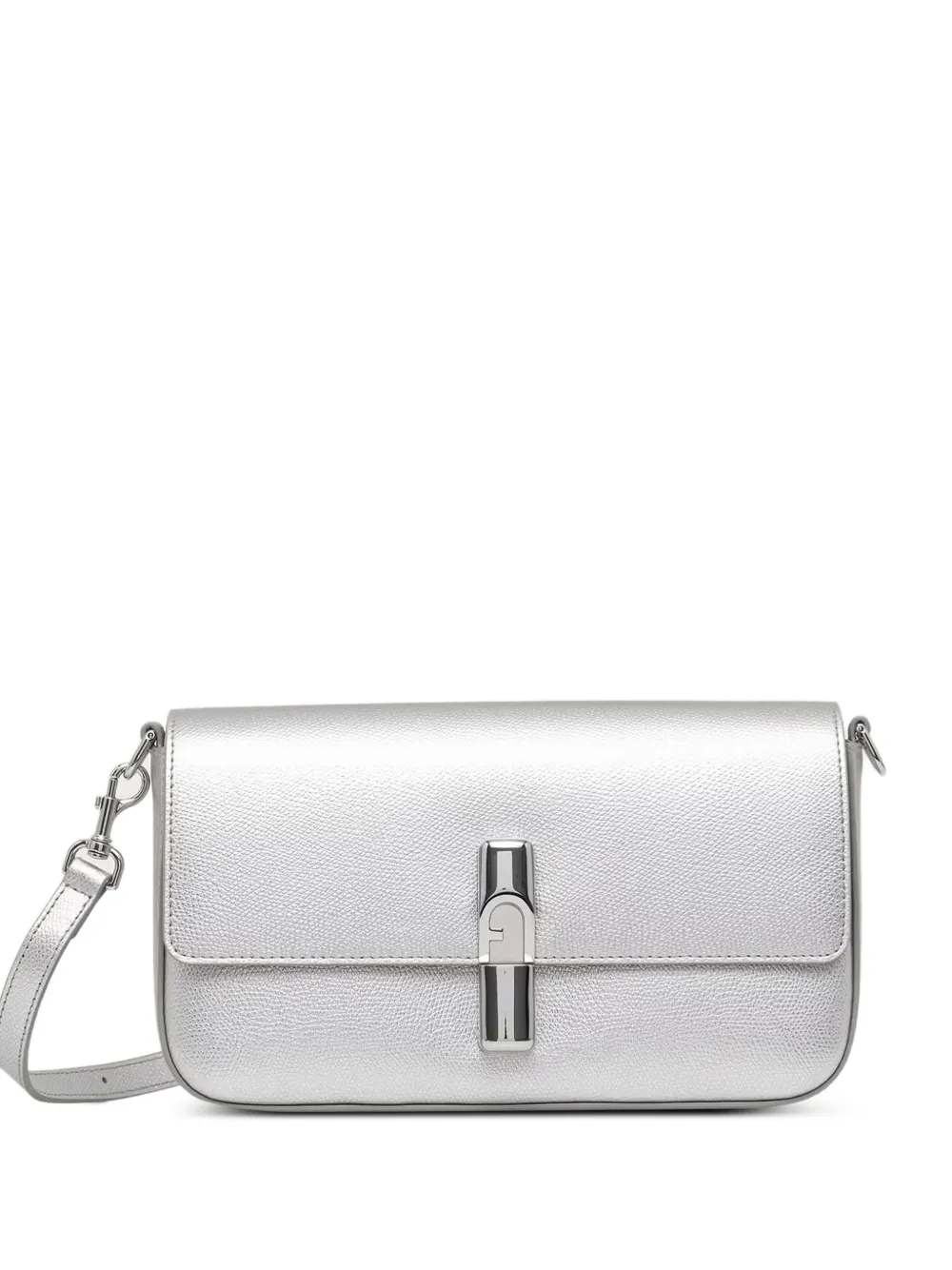 Furla Kleine Iride crossbodytas van metallic leer Zilver