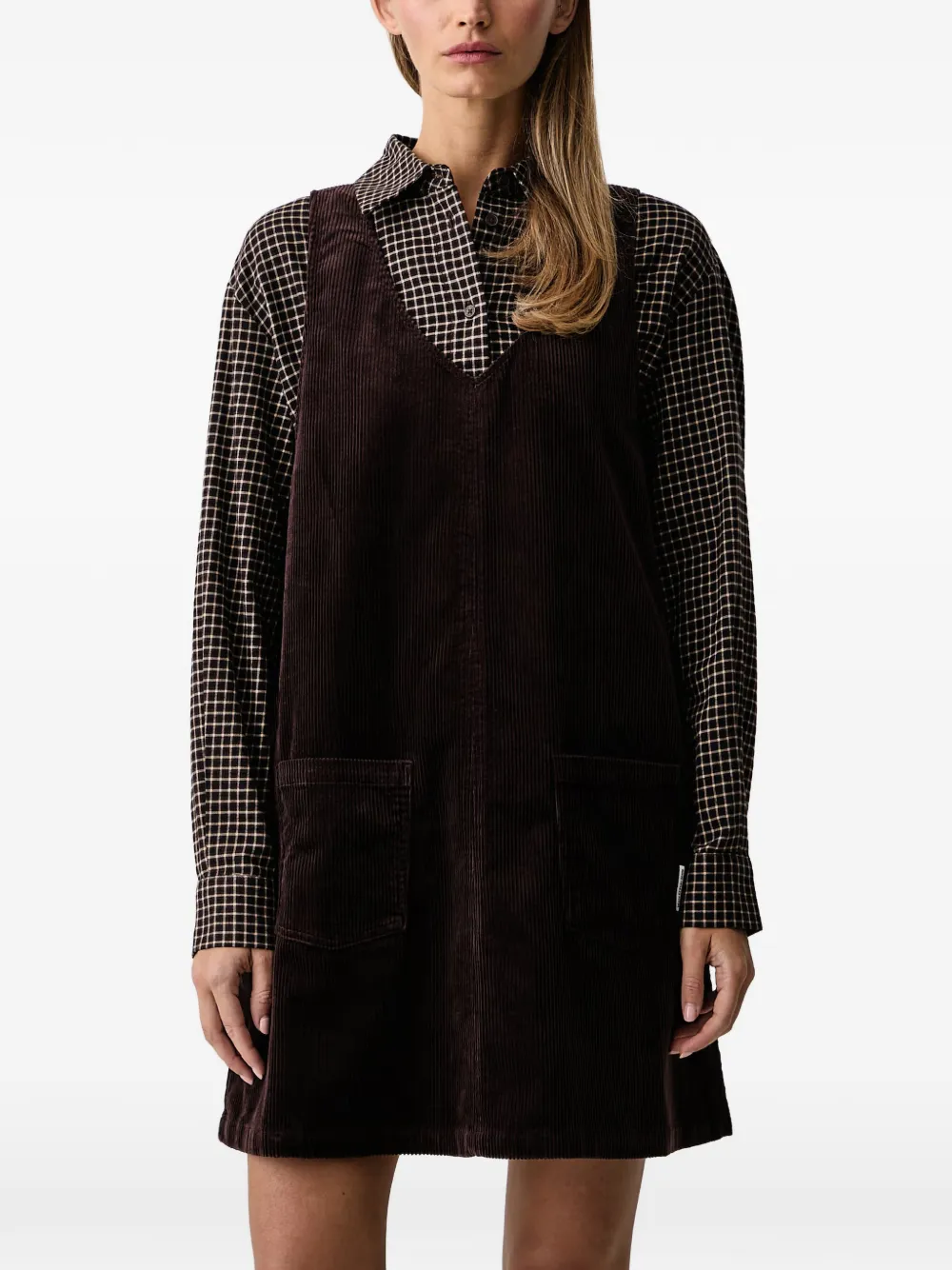 Marc O'Polo corduroy V-neck mini dress Bruin