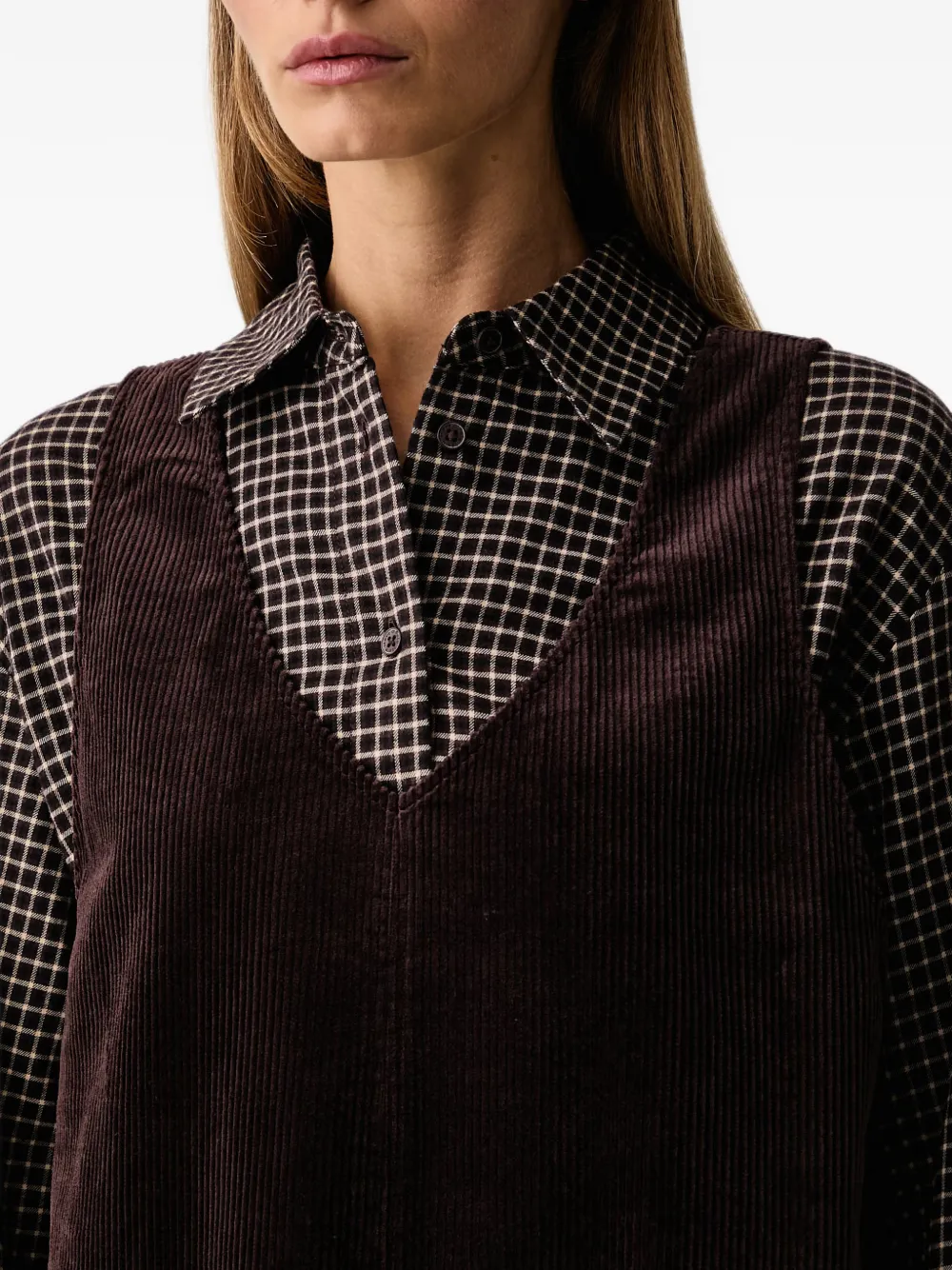 Marc O'Polo corduroy V-neck mini dress Bruin