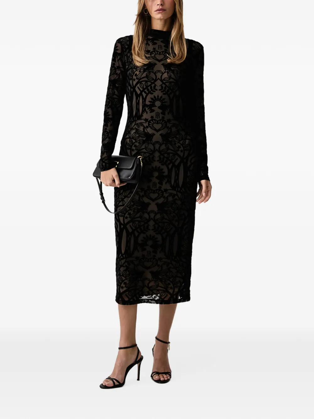 FRACOMINA devoré-effect long-sleeve midi dress Zwart