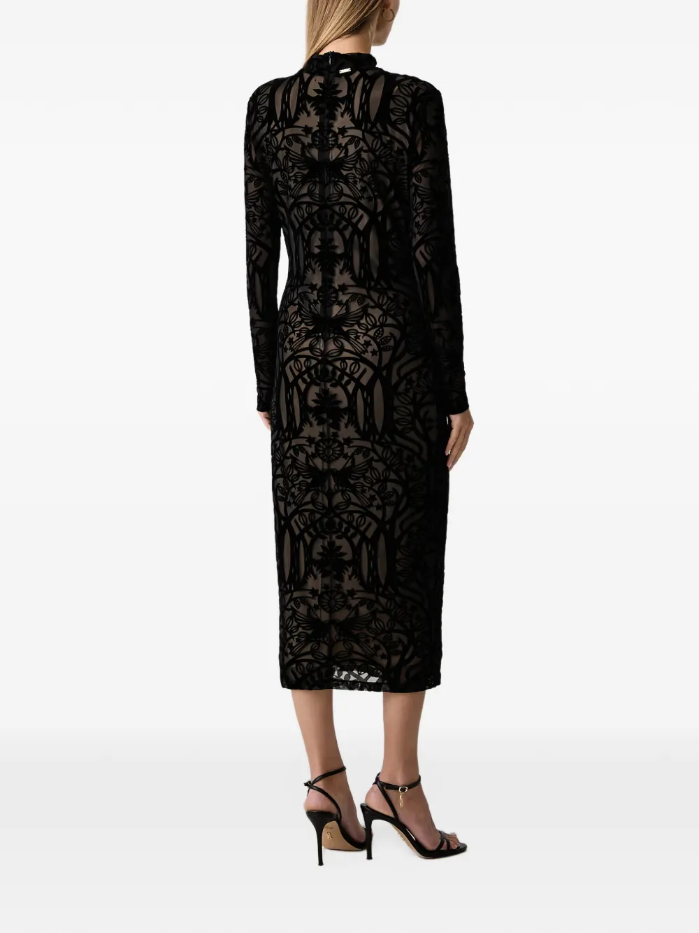 FRACOMINA devoré-effect long-sleeve midi dress Zwart