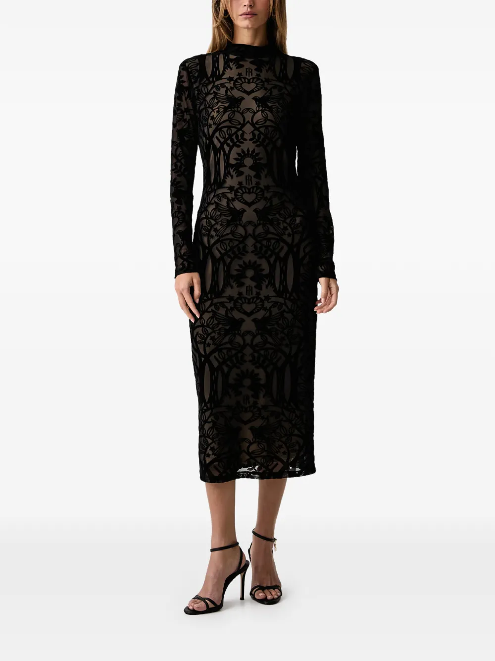 FRACOMINA devoré-effect long-sleeve midi dress Zwart