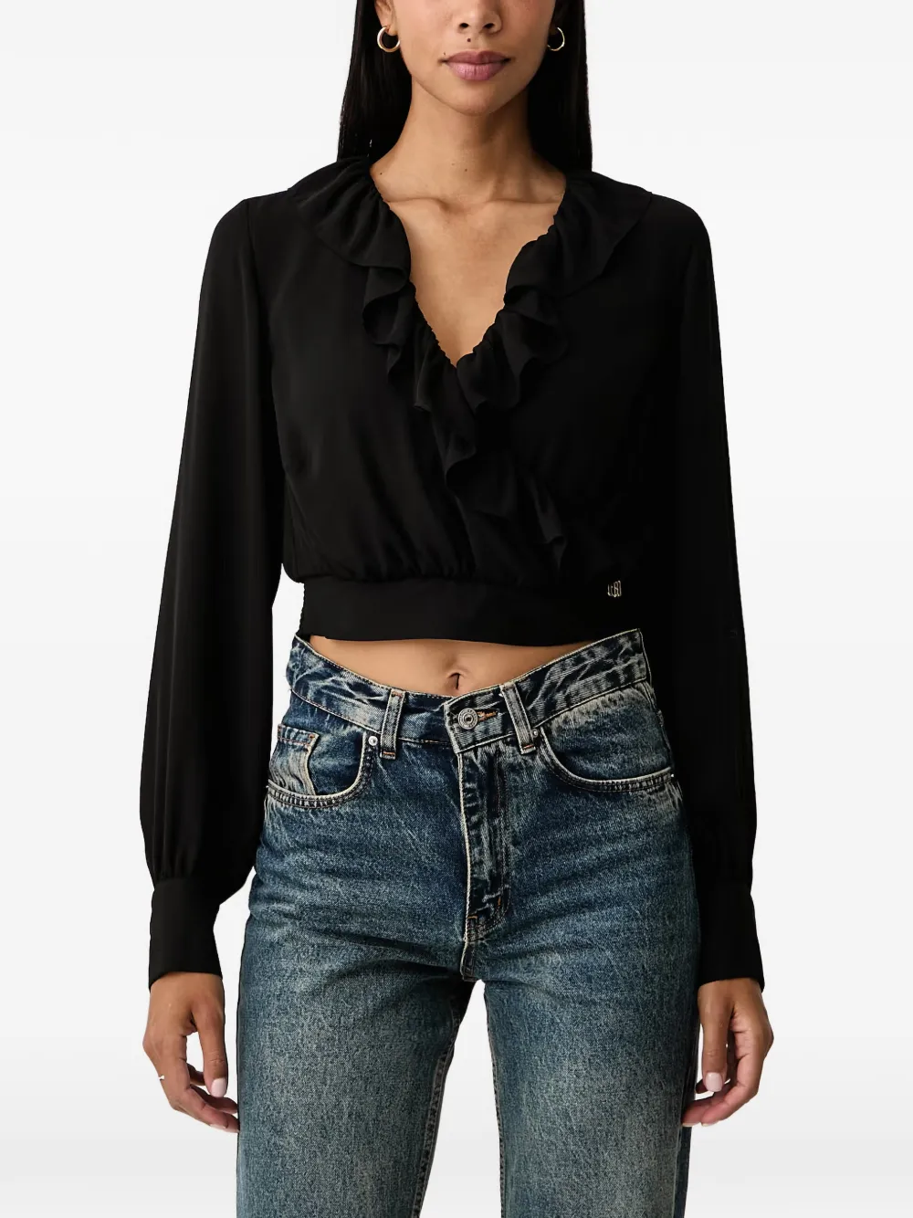 FRACOMINA ruffled cropped top Zwart